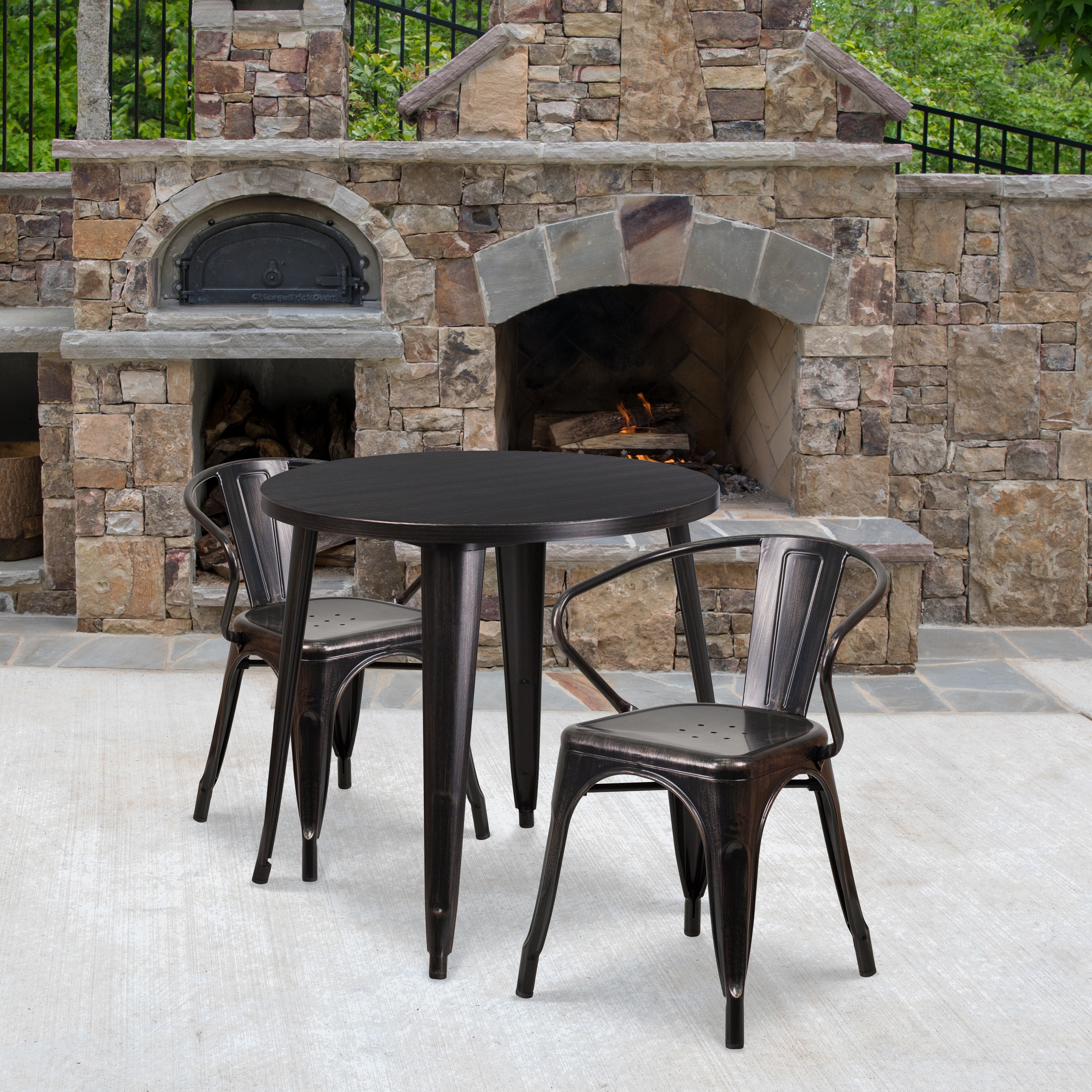 Flash Furniture Conrad Commercial Grade 30-in Round Black-Antique Gold ...