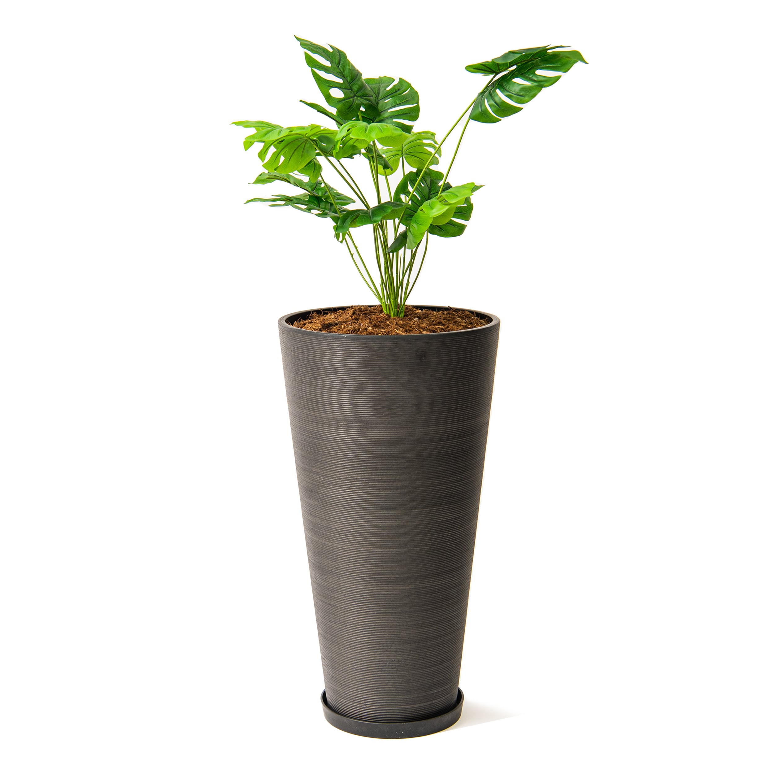 XBrand LW6524BK Round 15.4-in W x 28.1-in H x 15.4-in D Black Plastic Contemporary/Modern Indoor/Outdoor with Self Watering Planter