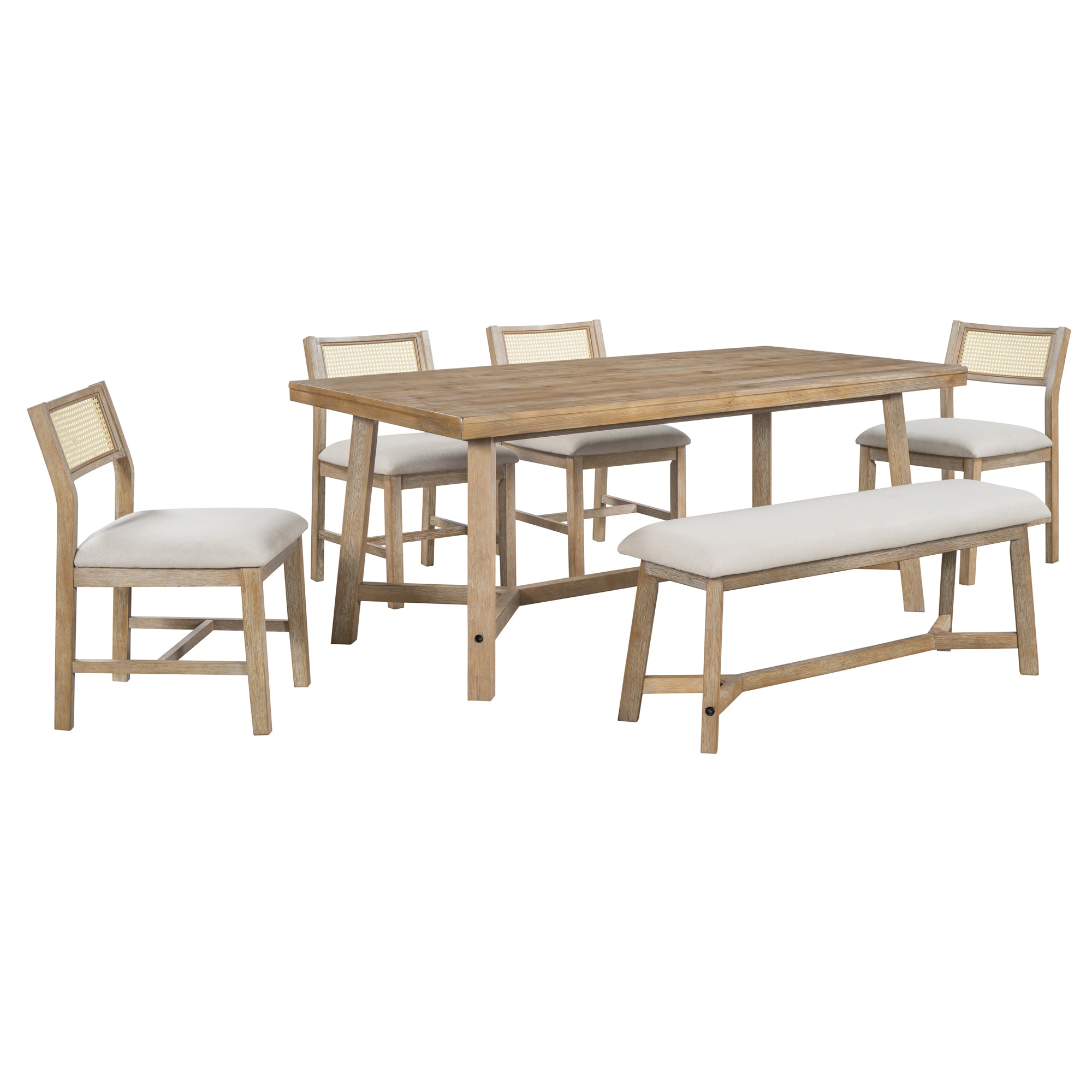 SINOFURN SYA330110BN Brown Rustic Dining Room Set with Rectangular Table ( Seats 6 )