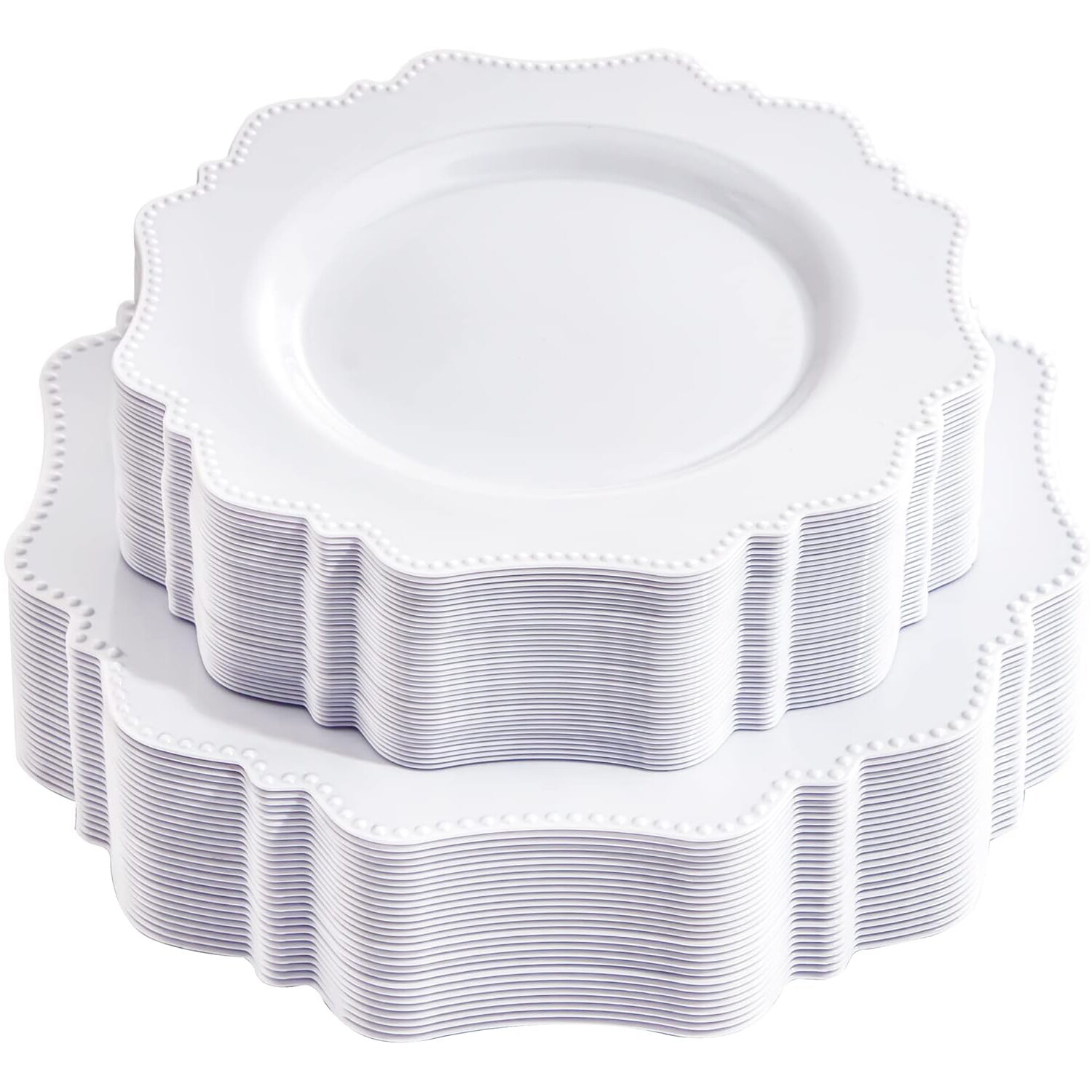 Etokfoks  White Disposable Plastic Plates 60 Piece Case 10 5 in Dinner and 8 25 in Dessert Retro Plates