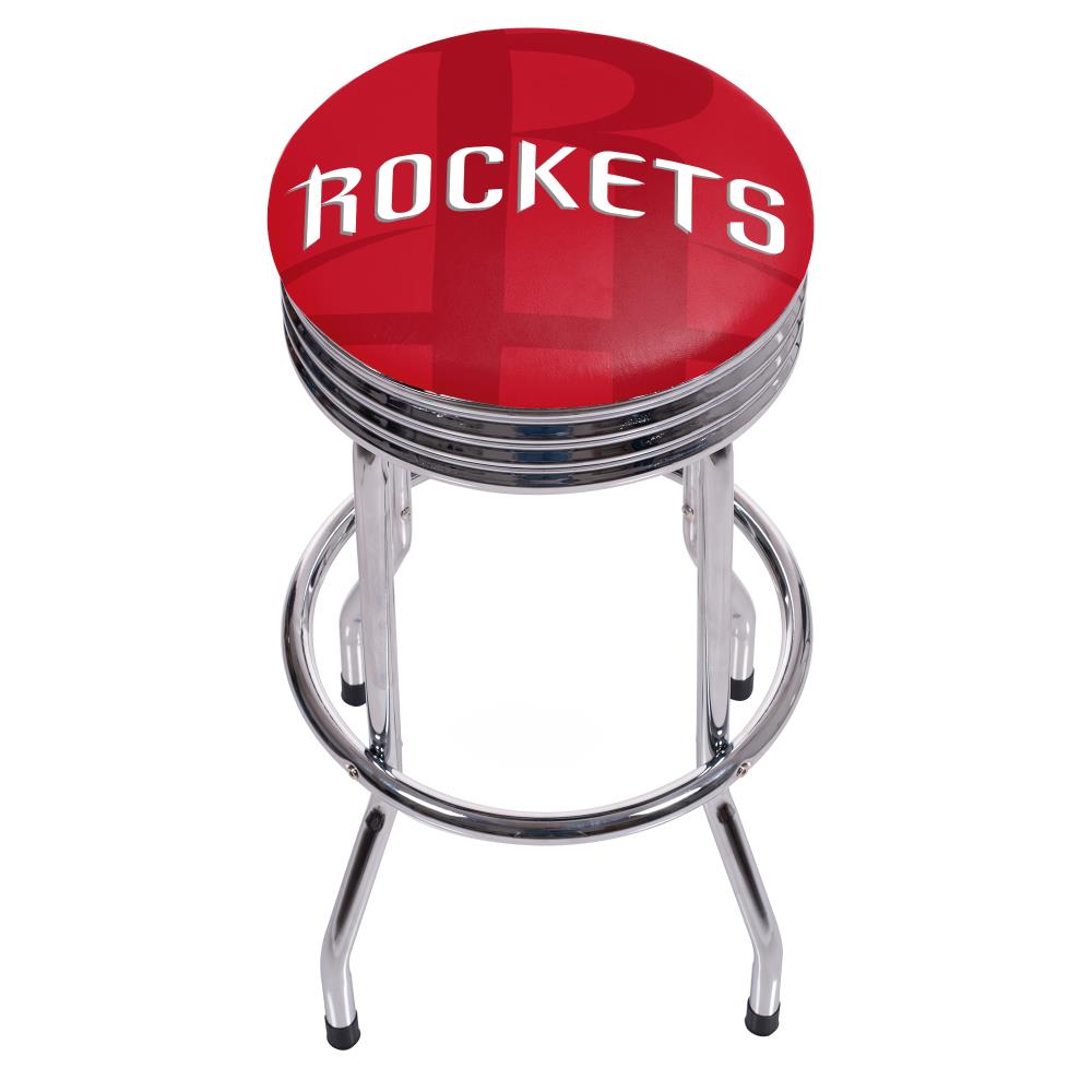 Trademark Gameroom NBA1005-HR2 Houston Rockets Bar Stools Chrome Bar height Swivel Metal Backless Bar Stool