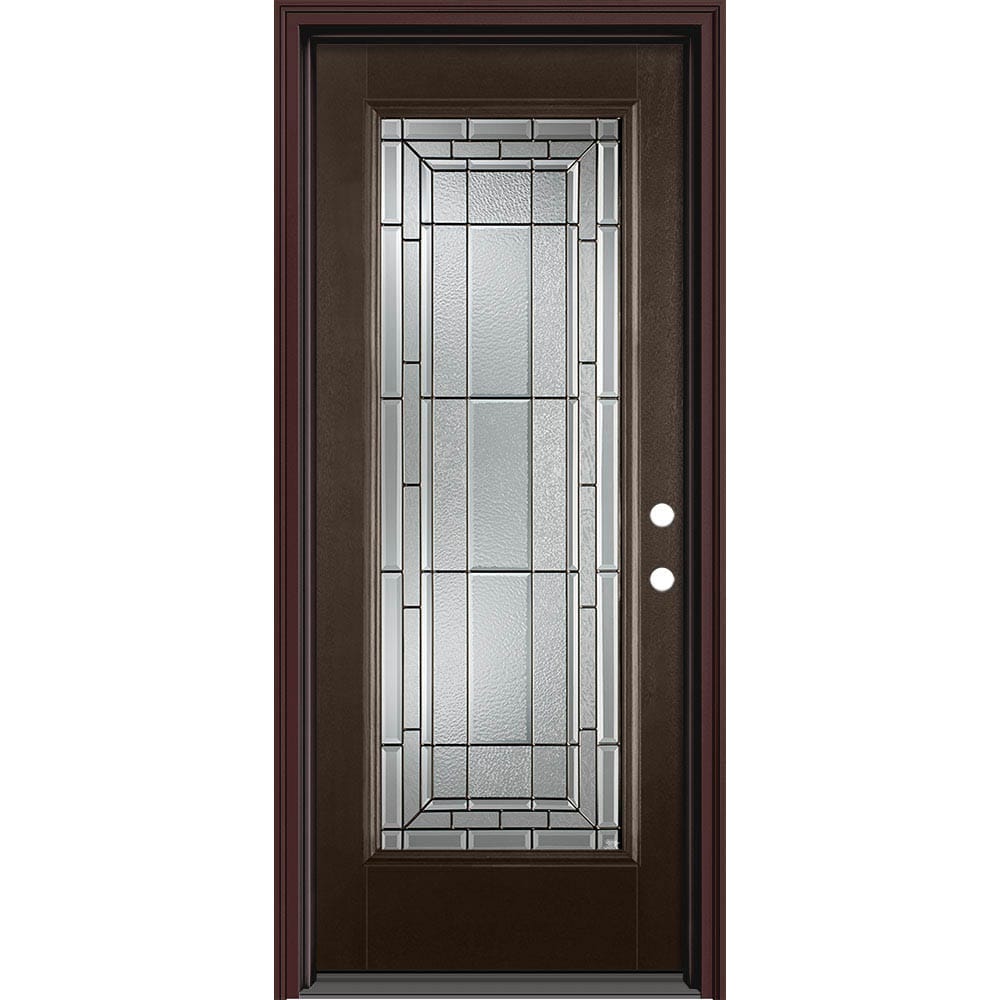 Masonite 631336 Sequence 32-in x 80-in x 4-9/16-in Fiberglass Full lite Left-hand inswing Walnut Painted Prehung Front Door with Brickmould Insulating core