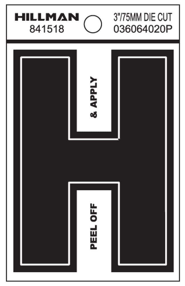 Hillman 841518 3-in Black/White Letter H