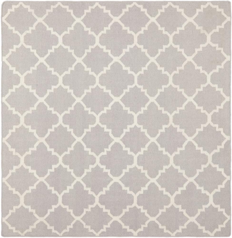 Safavieh DHU554G-8SQ Dhurries Malina 8 x 8 (ft) Wool Gray/Ivory Square Indoor Trellis Coastal Area rug