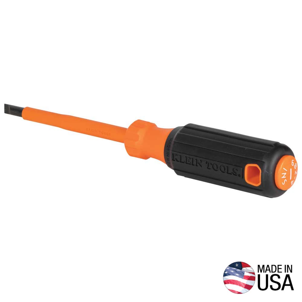 Klein Tools Insulated Screwdriver, 1/4-Inch Cabinet, 4-Inch Round Shank #6824INS