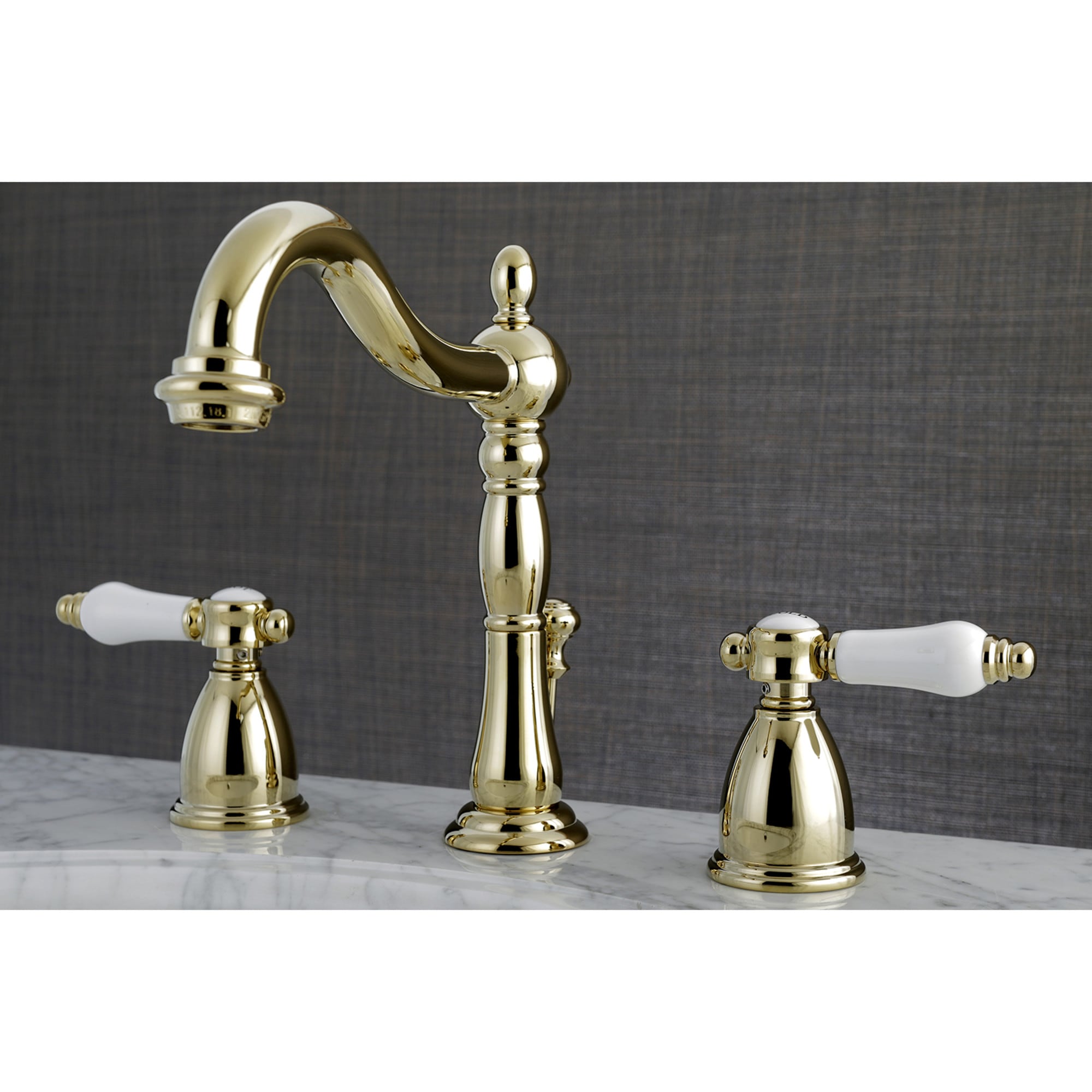 Kingston Brass WLKB1972BPL Bel-Air Polished brass Widespread 2-handle High-arc Residential Handle Bathroom Sink Faucet with Drain