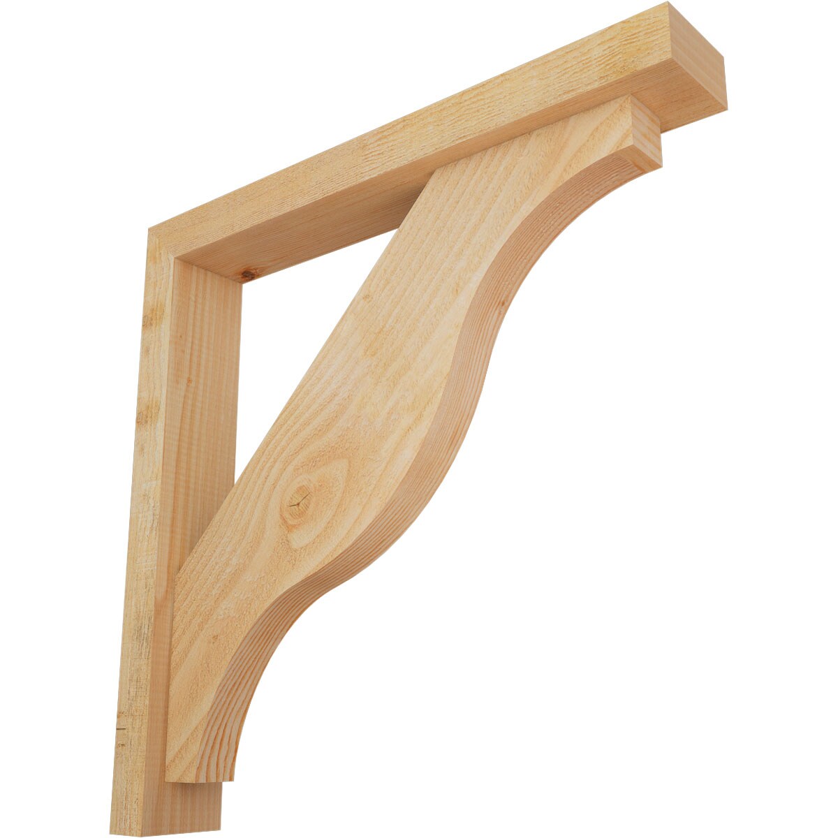 Ekena Millwork 1462426 Funston Block Rough Sawn Bracket with Offset Brace 4-in x 26-in x 26-in Douglas fir Brown Wood Standard bracket