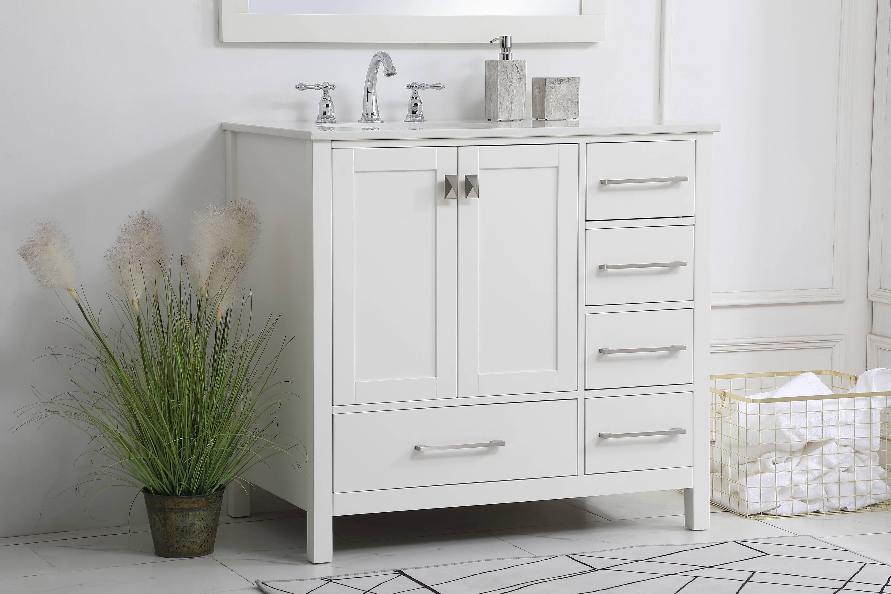 Home Furnishing 36-in White Undermount Single Sink Bathroom Vanity with Calacatta White Quartz Top | - Elegant Decor HF56508WH