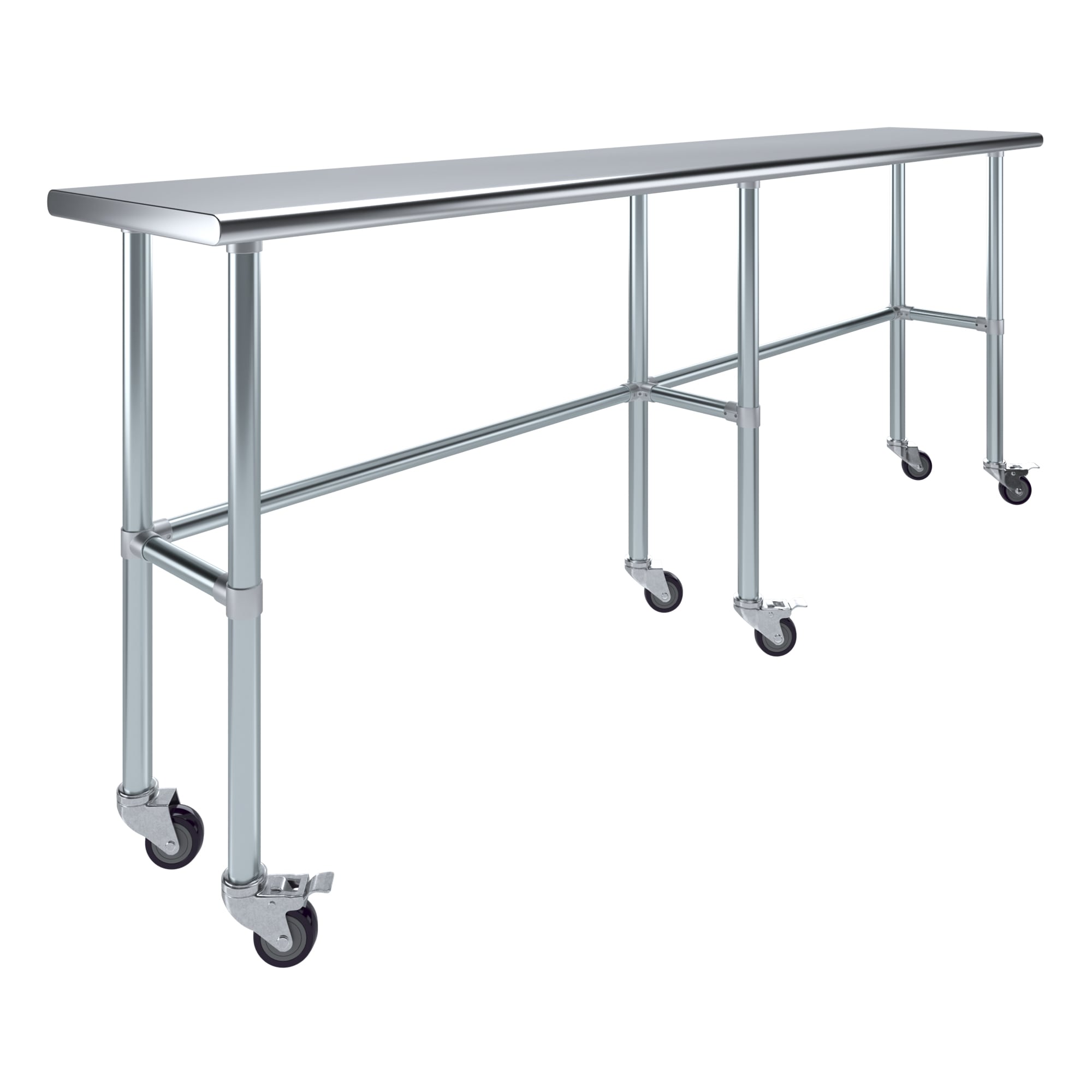 Amgood 18 in. x 96 in. Stainless Steel Open Base Table with 3 in. Casters