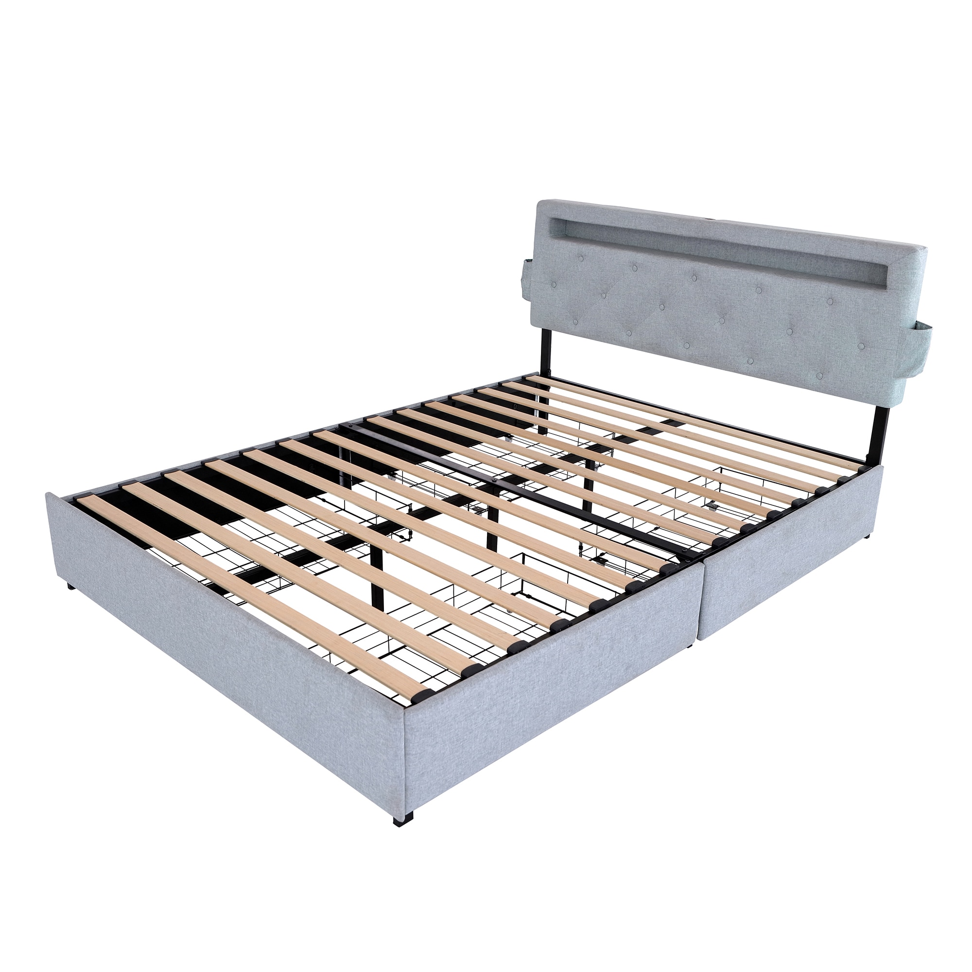 SINOFURN Gray Full Metal Bed Frame With Storage In The Beds Department ...