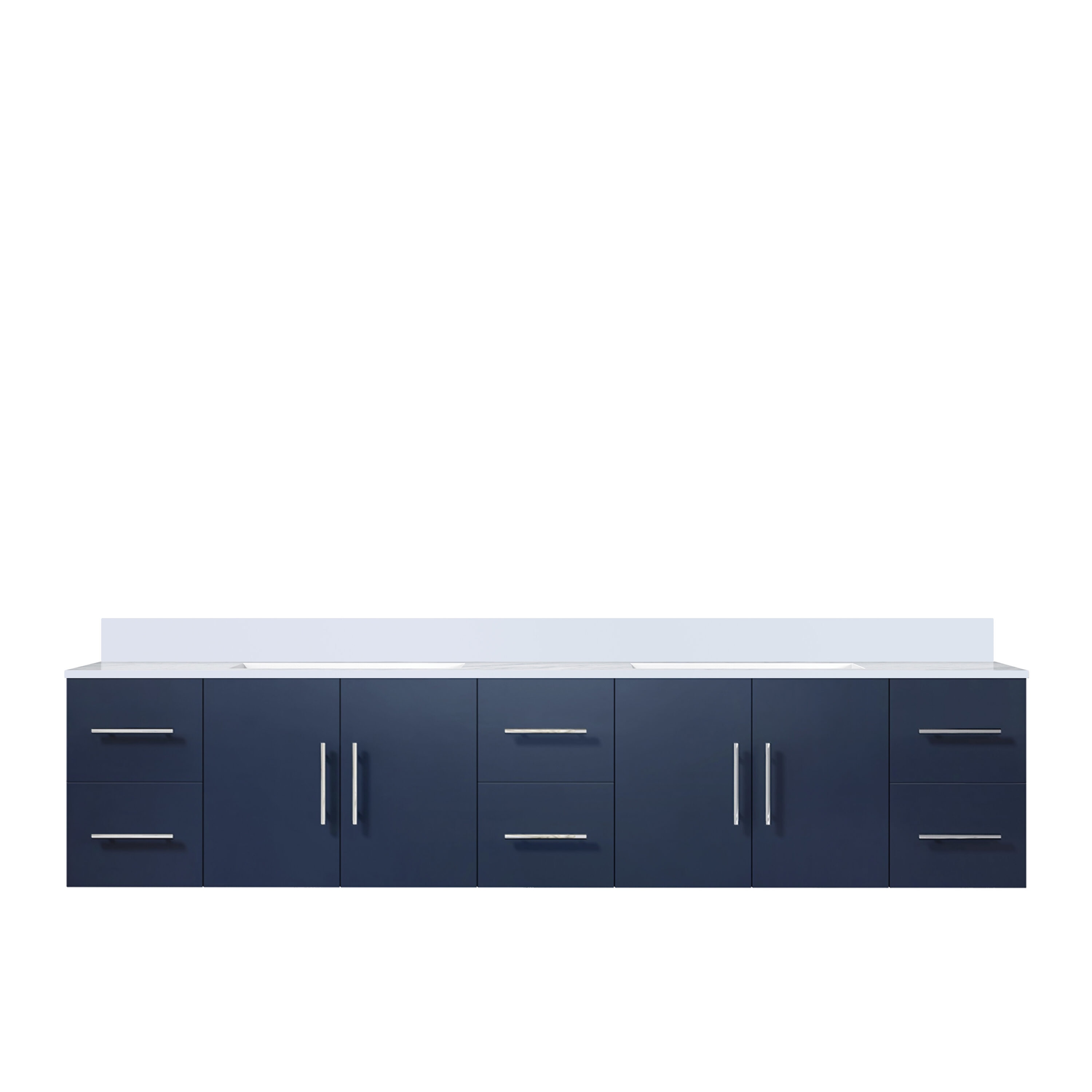 Lexora LVG84DE200 Geneva 84-in Navy Blue Undermount Double sink Floating Bathroom Vanity with White Quartz Top