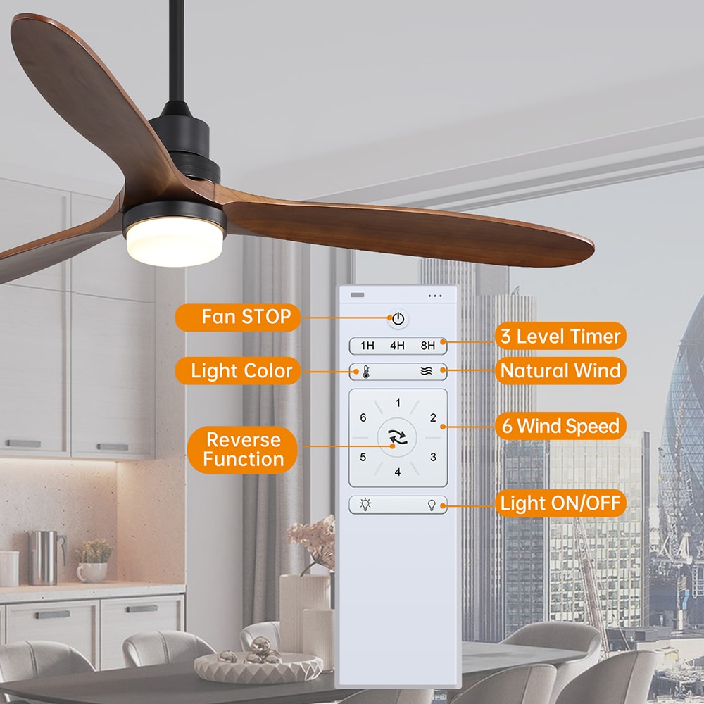 Sunrinx 60-in Matte Black with Brown Blades Indoor Propeller Ceiling ...