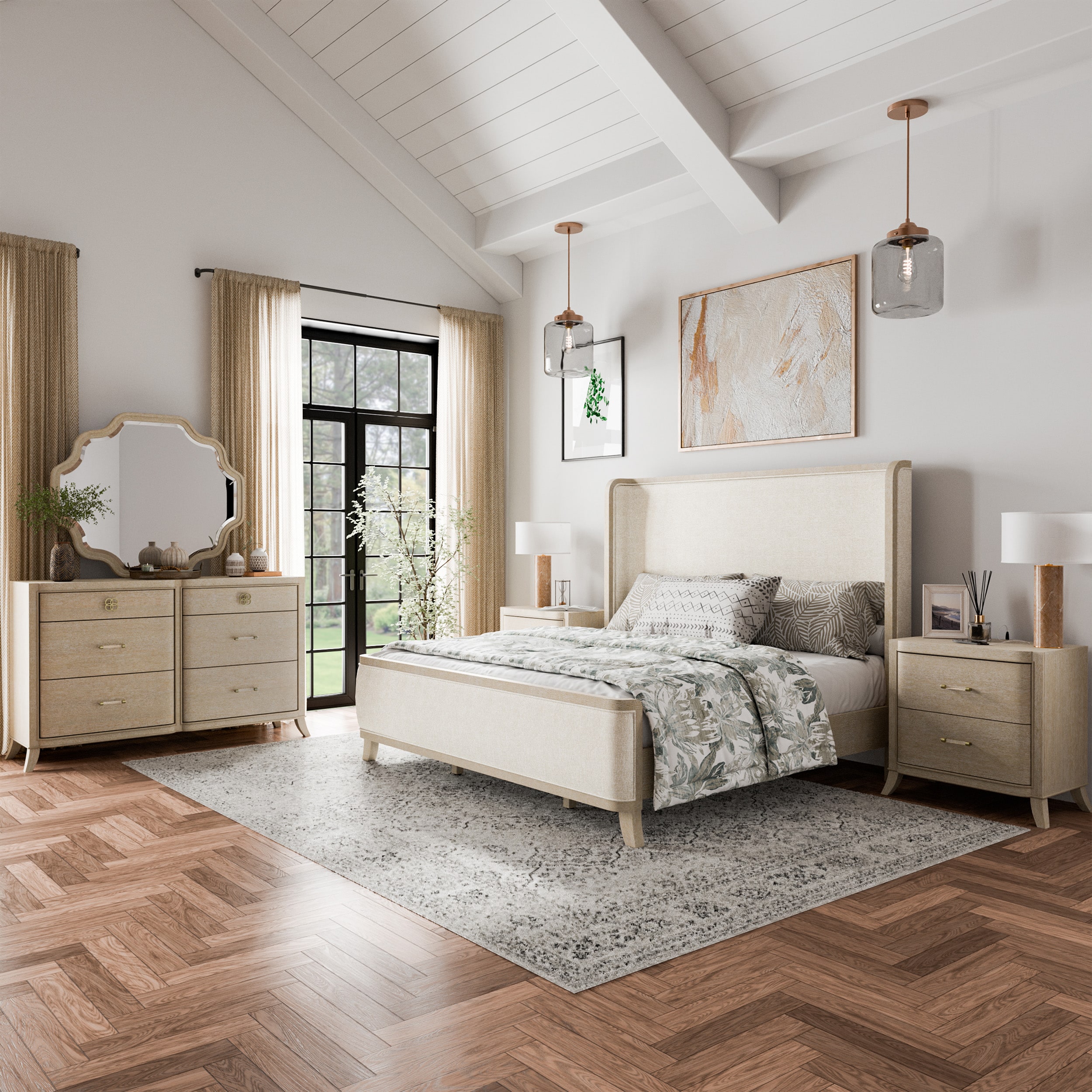 Furniture of America IDF-N7424AKQNDM Ellington Natural Oak Queen Bedroom Set