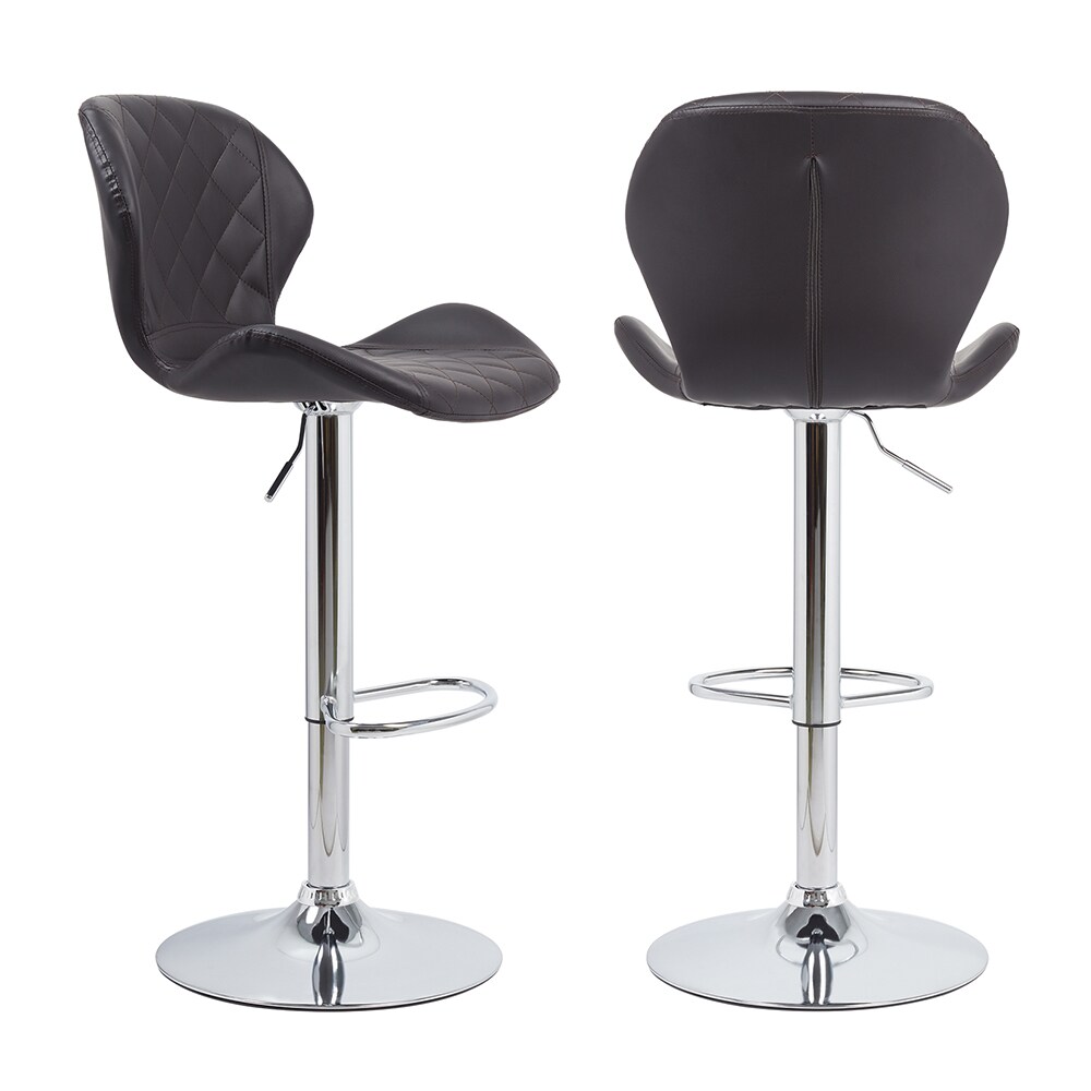 LUVODI XJJ413-DBN-V1 Set of 2 Black 21.7-in H Short (less than 23-in) Bucket Seat Upholstered Swivel Stackable Metal Back Bar Stool Back