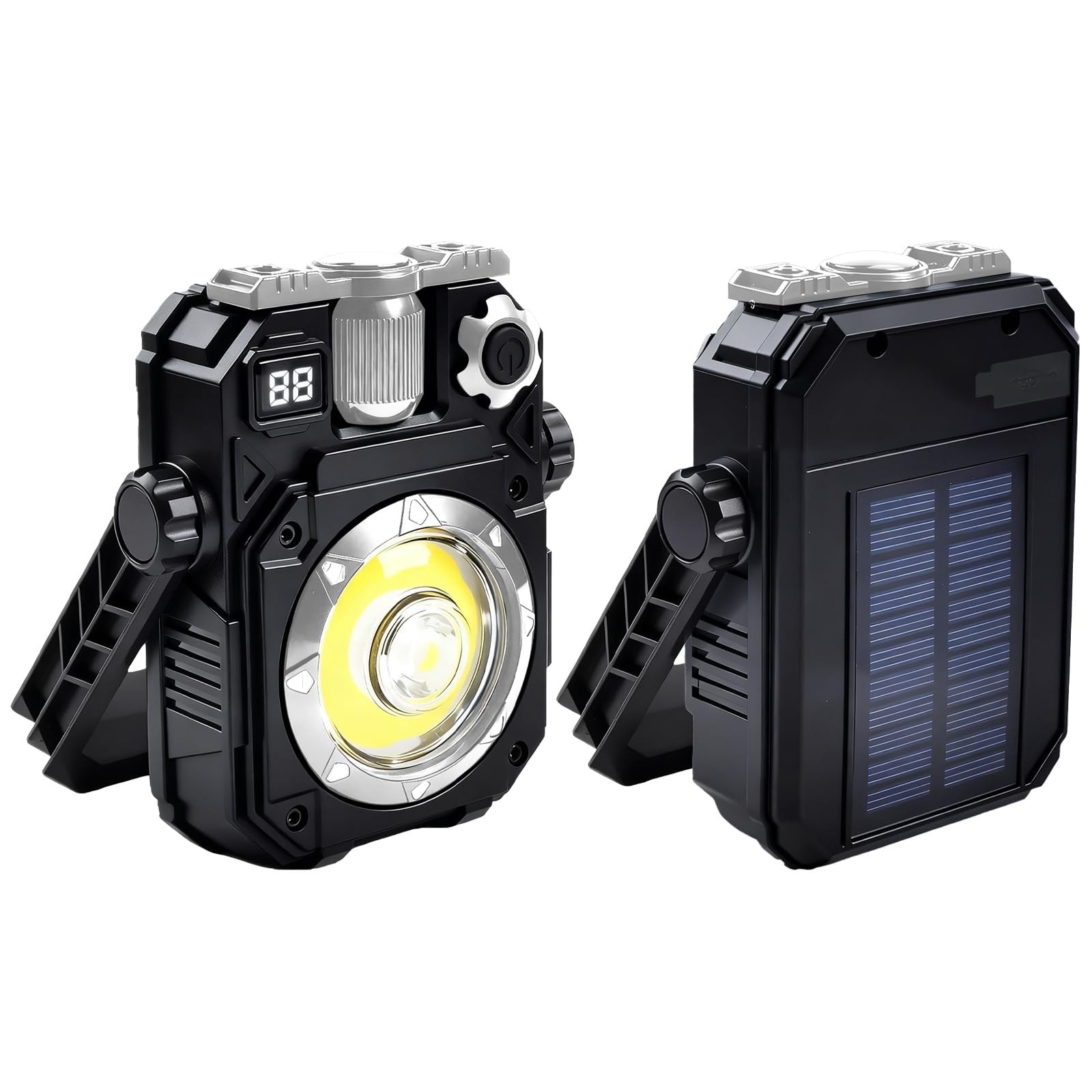 Justincity  Solar USB Rechargeable LED Work Light 1500 Lumen Magnetic Flashlight 360 Degree Rotatable with Tripod Mount IP65 Waterproof 1 Piece