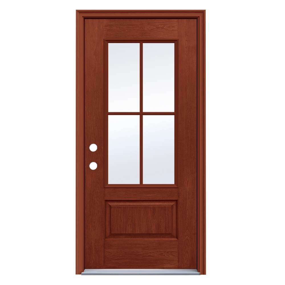 JELD-WEN LOWOLJW232500005 36-in x 80-in x 4-9/16-in Fiberglass 3/4 lite Right-hand inswing Amaretto Stained Prehung Front Door with Brickmould Insulating core