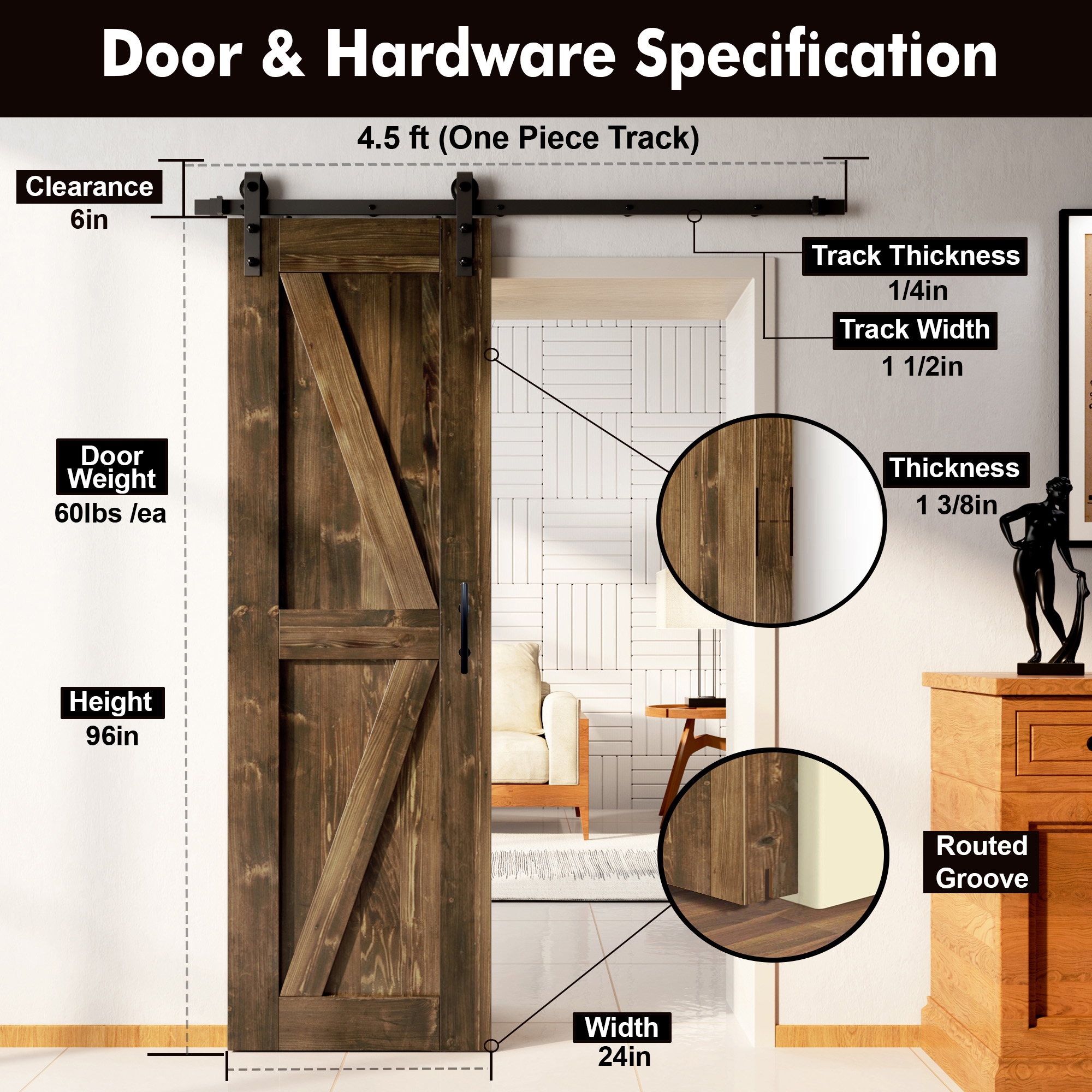 HOMACER YT1TGH054C-2496-K-WA Barn-Doors - View #7