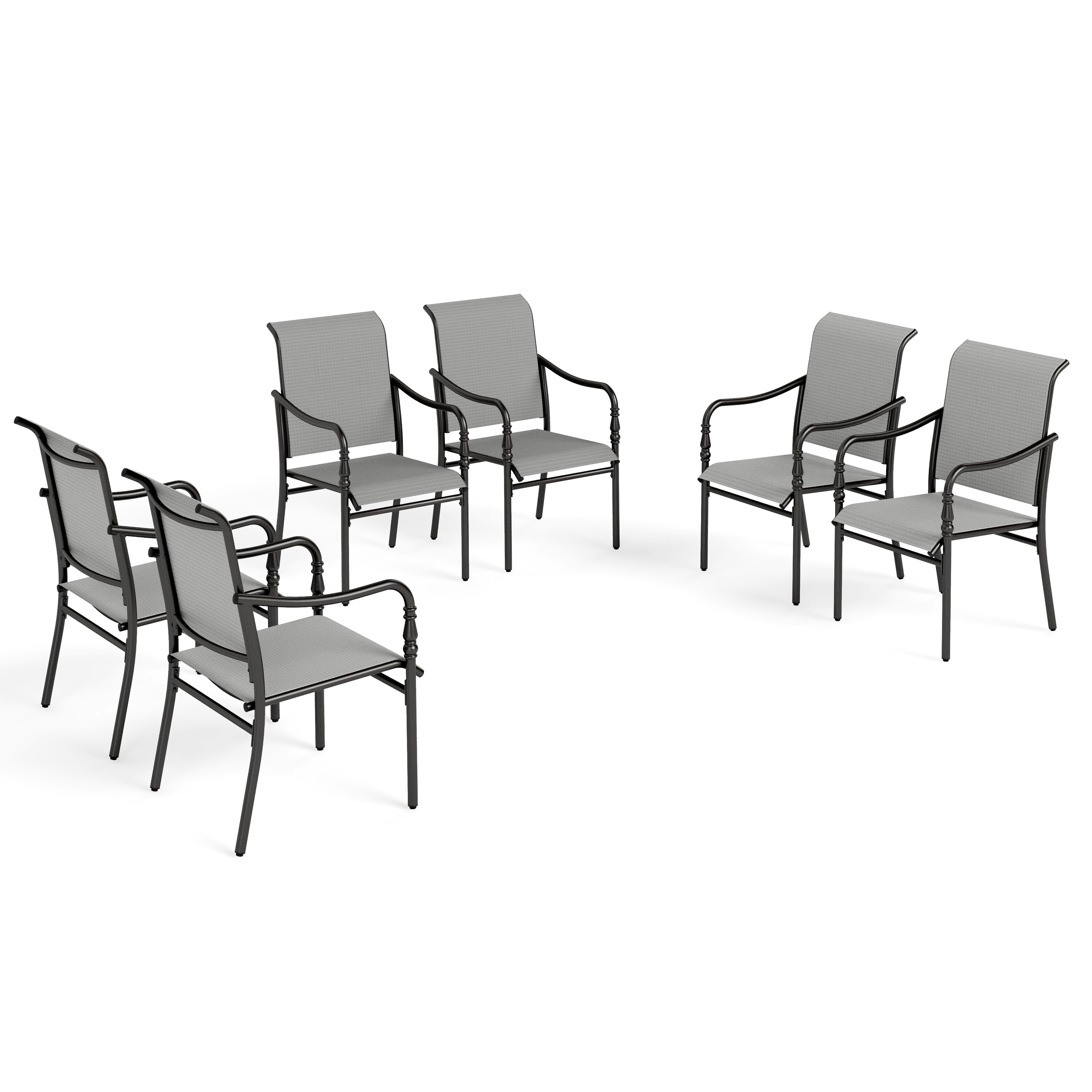 Sunshine Valley E02GF162-S Set of 6 Black Steel Frame Swivel Dining Chair with Gray Textilene Solid Seat