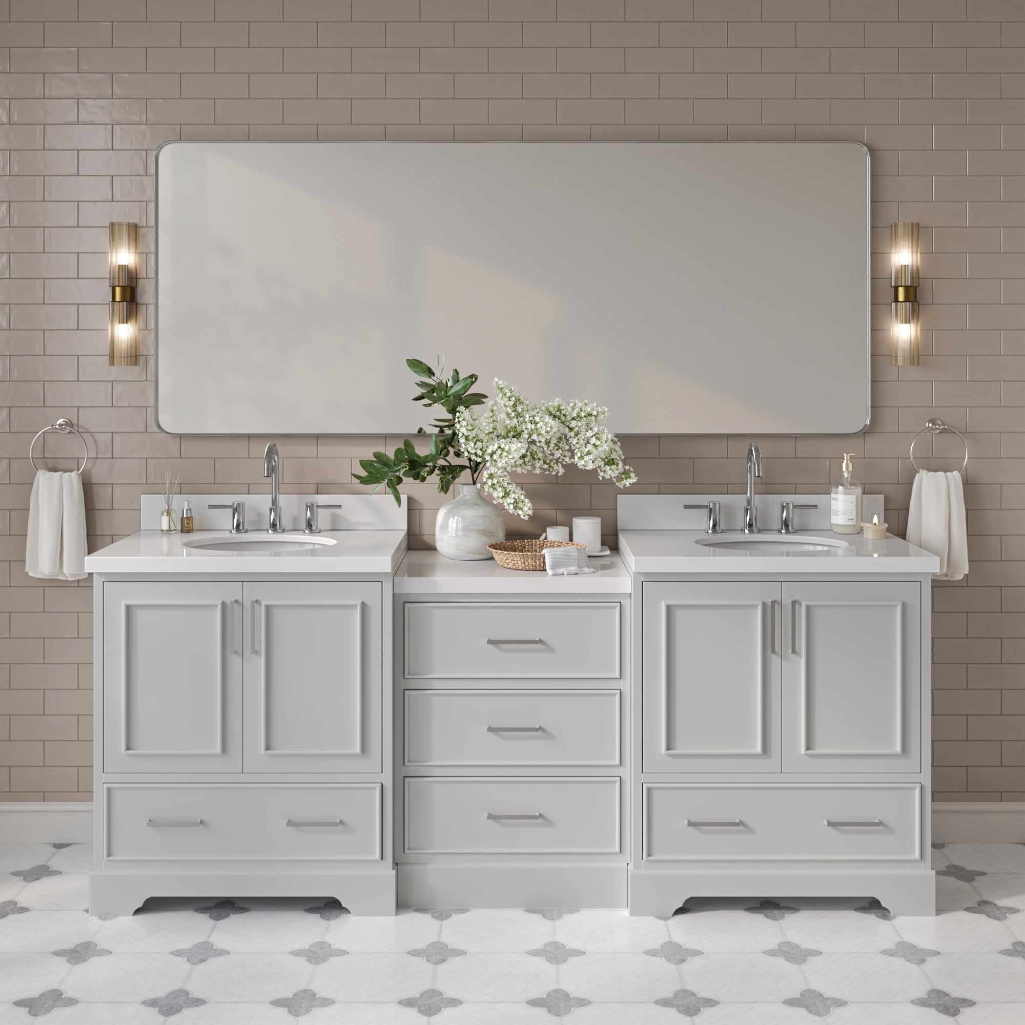 ARIEL Stafford 84-in Gray Undermount Double Sink Bathroom Vanity with Pure White Quartz Quartz Top