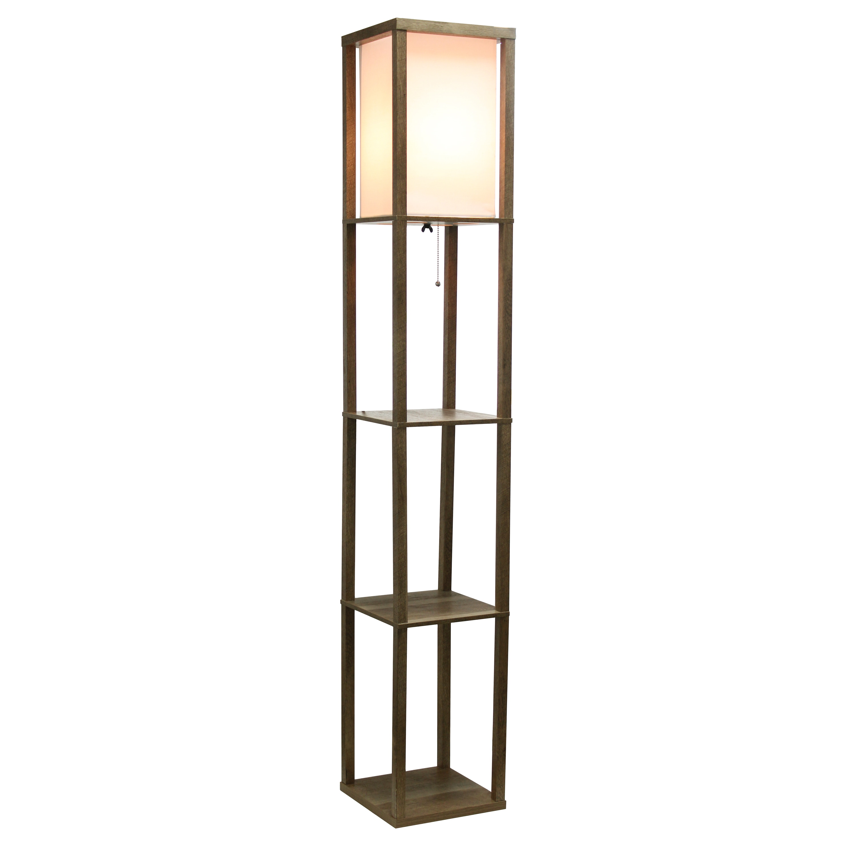 62.5" Black MDF 3-Tier Floor Lamp with Linen Shade