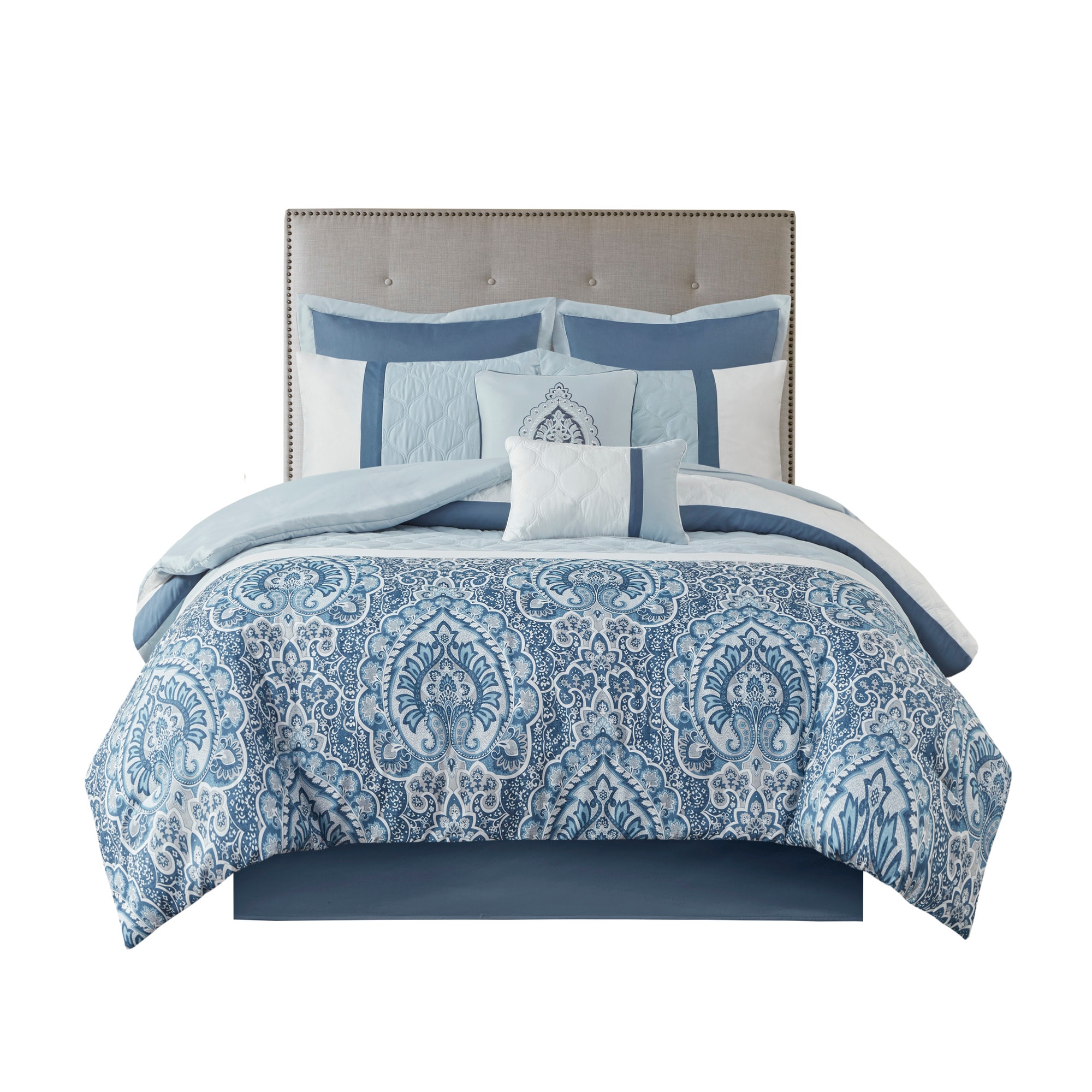 510 Design 5DS10-0255 8 -Piece Blue Queen Comforter Set