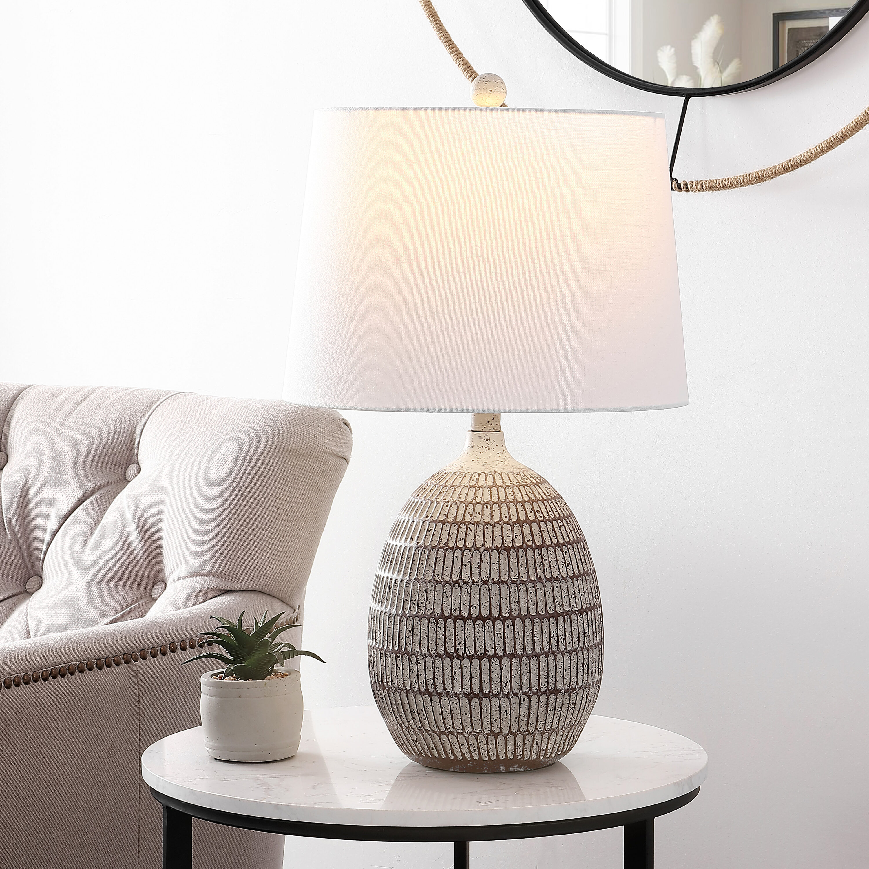 Safavieh TBL4421A Table Lamps 24-in Brown LED Incandescent On/Off switch Table Lamp with Cotton Shade