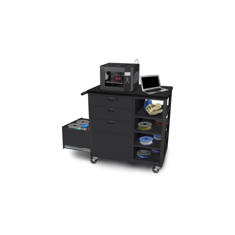 MARVEL MRVL1952 Marvel MVG3624BKBK-3 3D Printer Cart with Three Storage Drawers Four Side Shelves- Steel