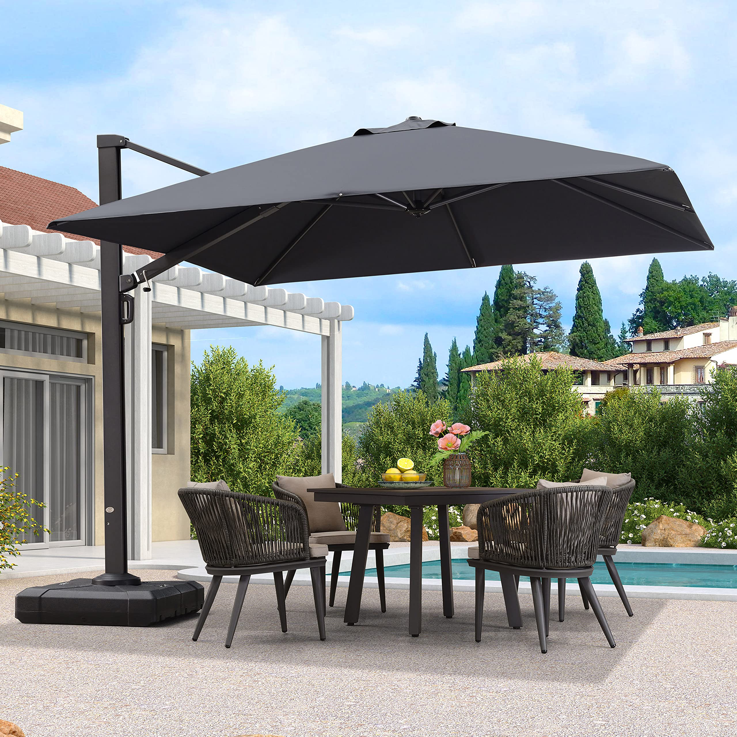 PURPLE LEAF LS04CHS10-GY 10-ft Aluminum Gray Crank Cantilever Patio Umbrella