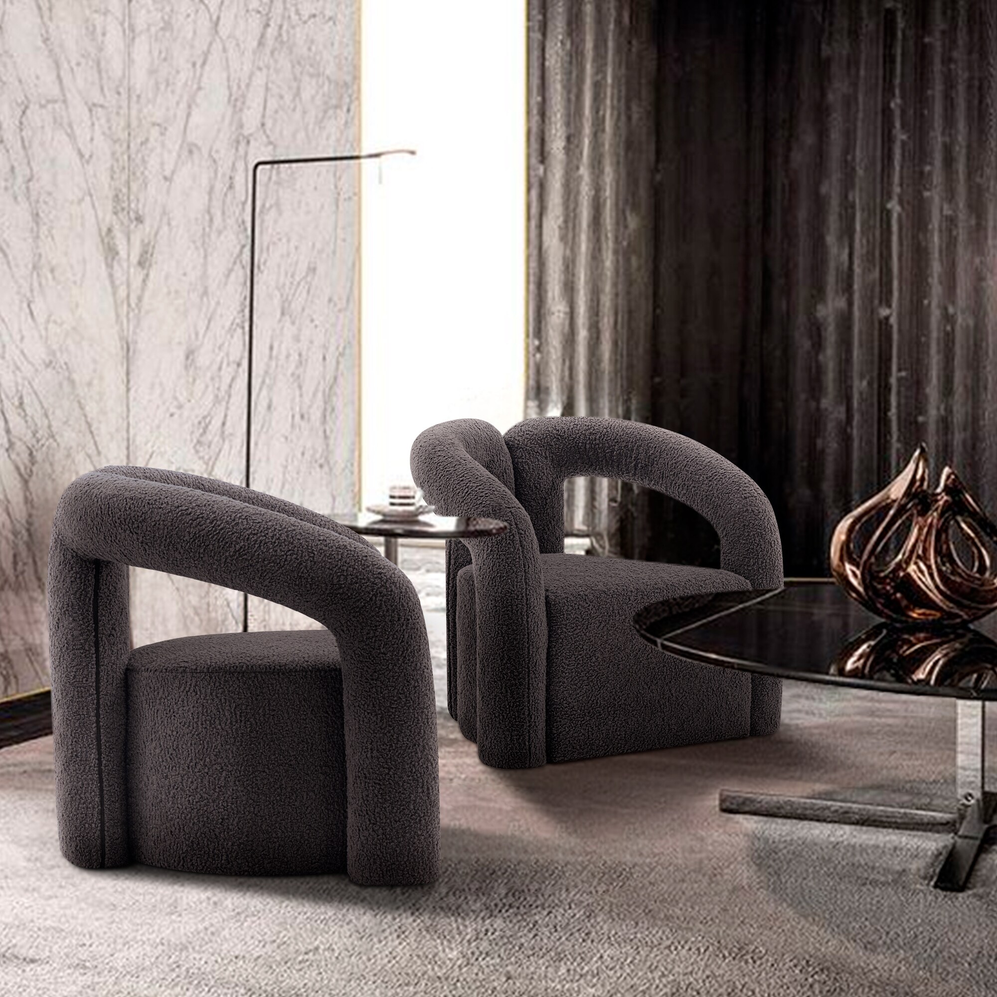 Manhattan Comfort 2-AC061-BK 2 Modern Black Boucle Accent Chair