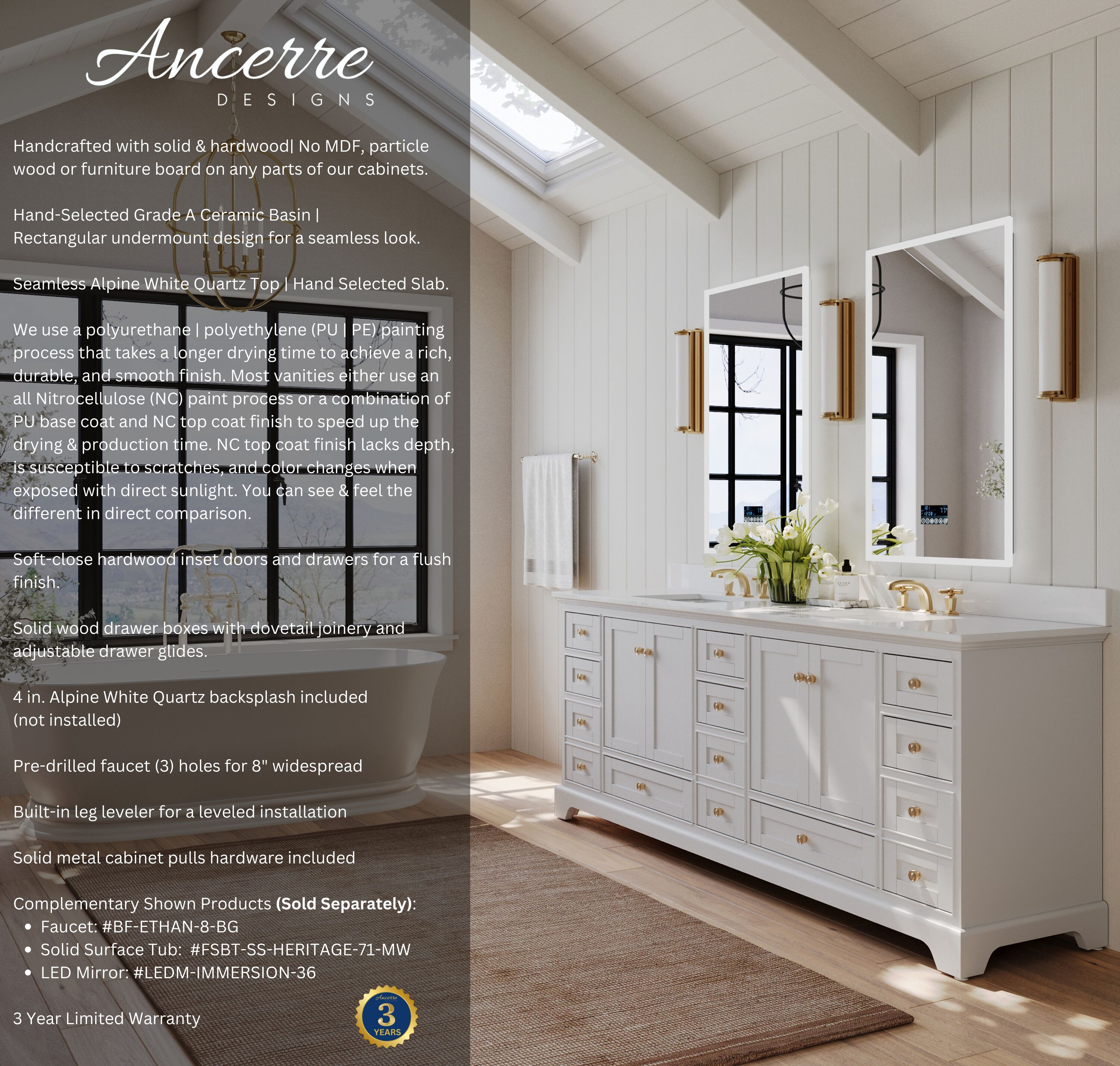 Ancerre Designs VTSAUDREY84-W-QCL-GD Bath-Vanity-Combo - View #2
