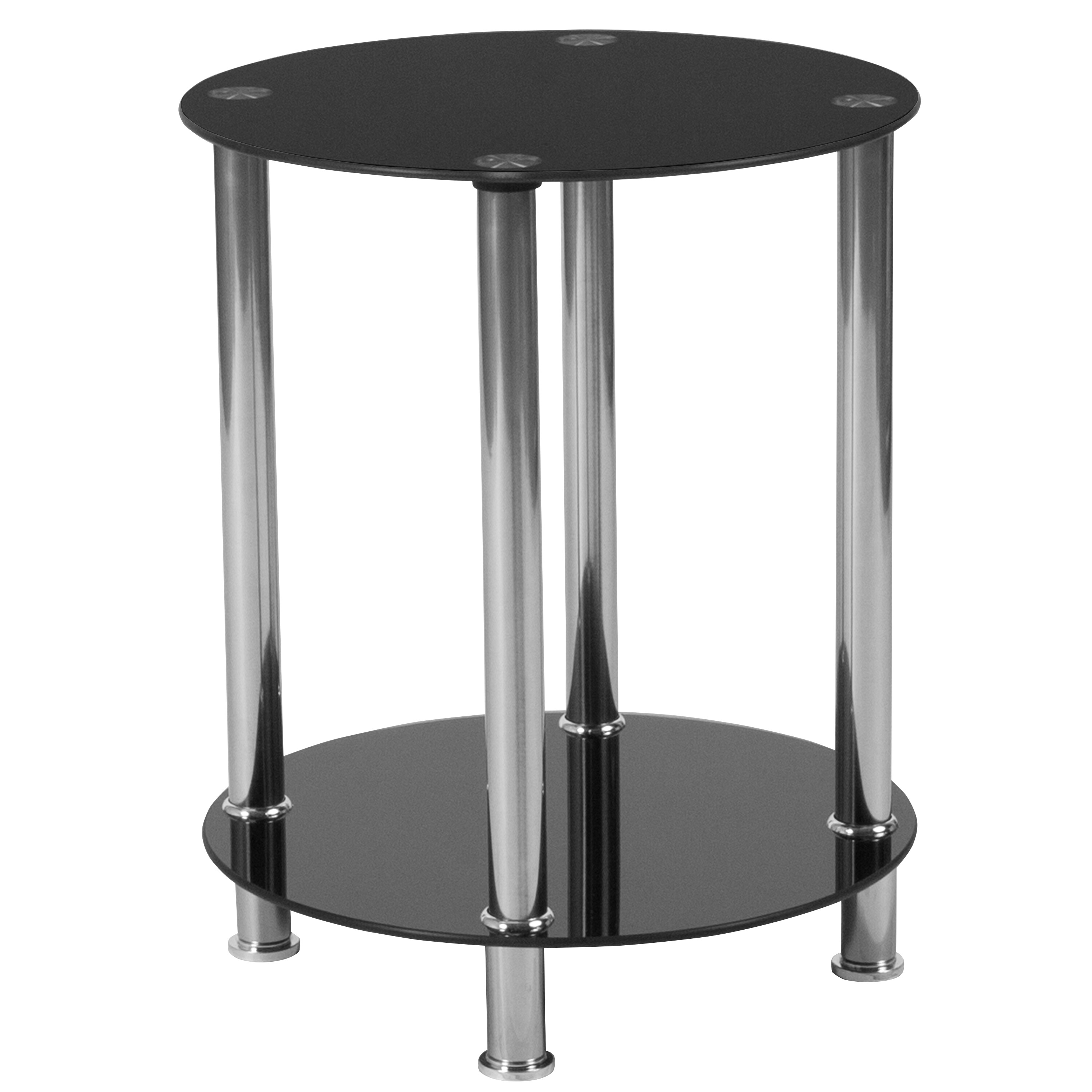 Flash Furniture 889142216735 Riverside Black Top/Stainless Steel Frame Glass Round Modern End Table