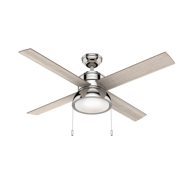 Hunter Loki 52 In Polished Nickel Led Indoor Downrod Or Flush Mount Ceiling Fan With Light 4 Blade The Fans Department At Com - Hunter 52 Inch Ceiling Fan With 4 Lights