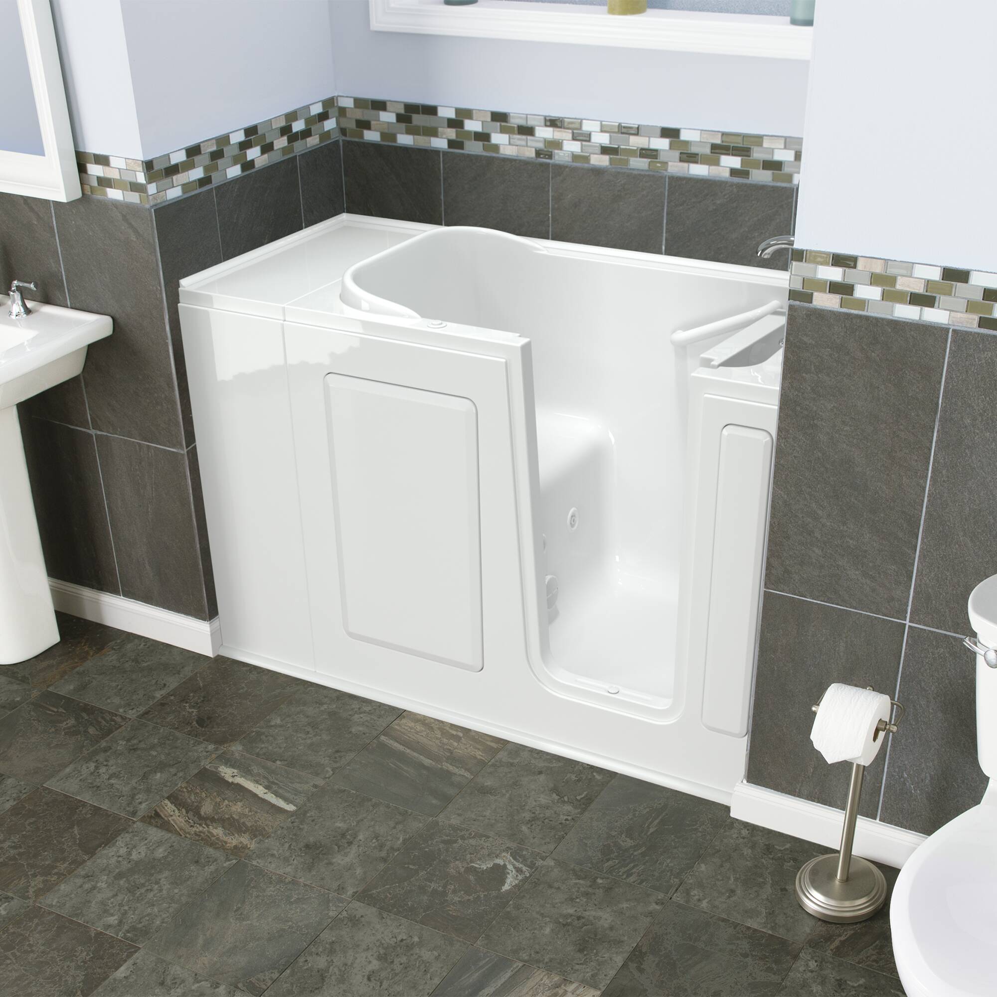 Safety Tubs SSA4828RJ-WH 28.0-Inches x 48.0-Inches White Fiberglass Rectangular Walk-in Whirlpool tub with Faucet Hand Shower Drain ( Left Drain )