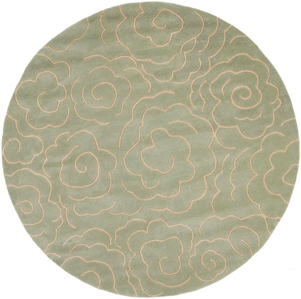 Handmade Off-White Wool and Viscose Round Tufted Rug, 6' Diameter