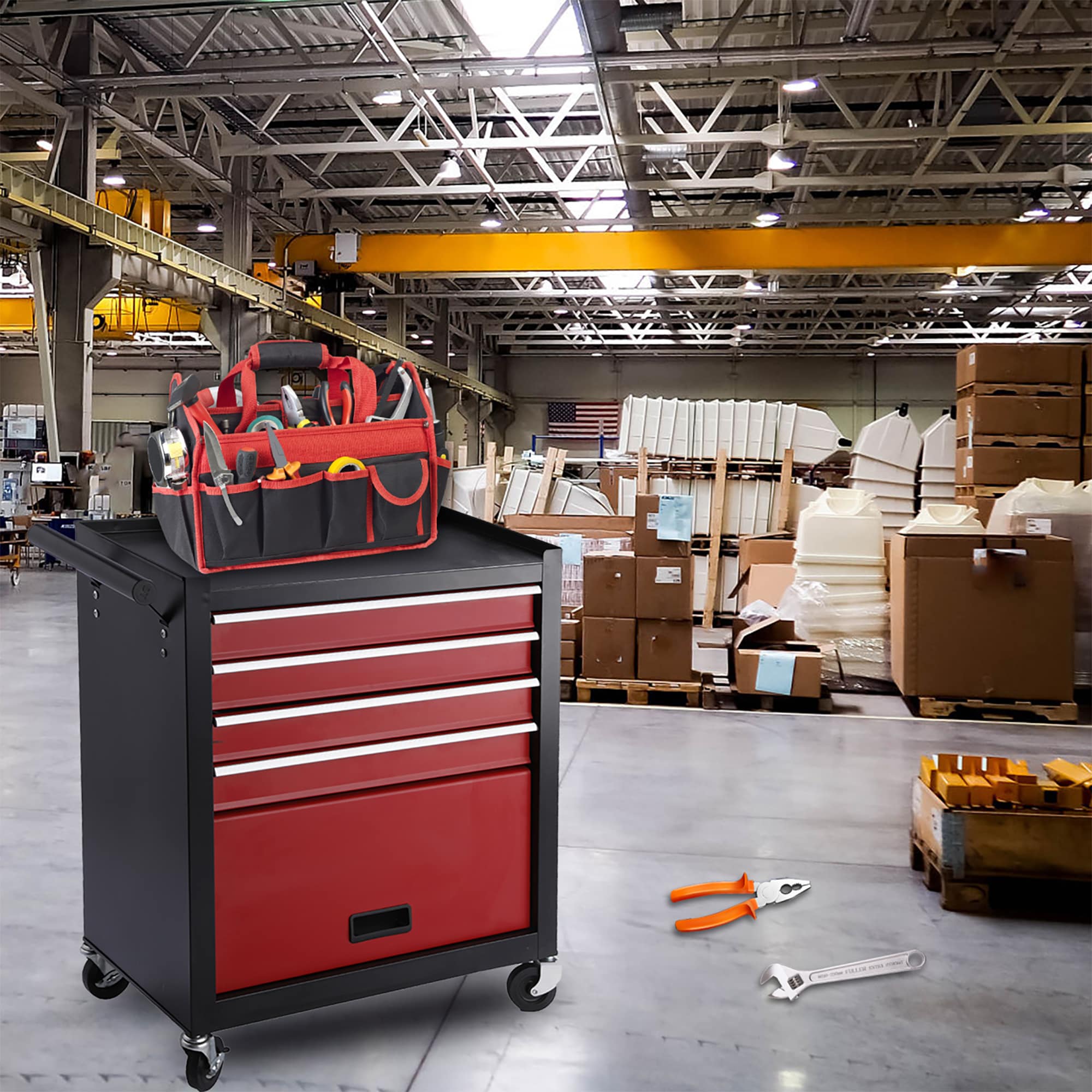 LOVMOR SF-H-W3267P309443 7 Drawer Steel Rolling Tool Cabinet Heavy Duty Workshop Storage Cart with Locking Wheels