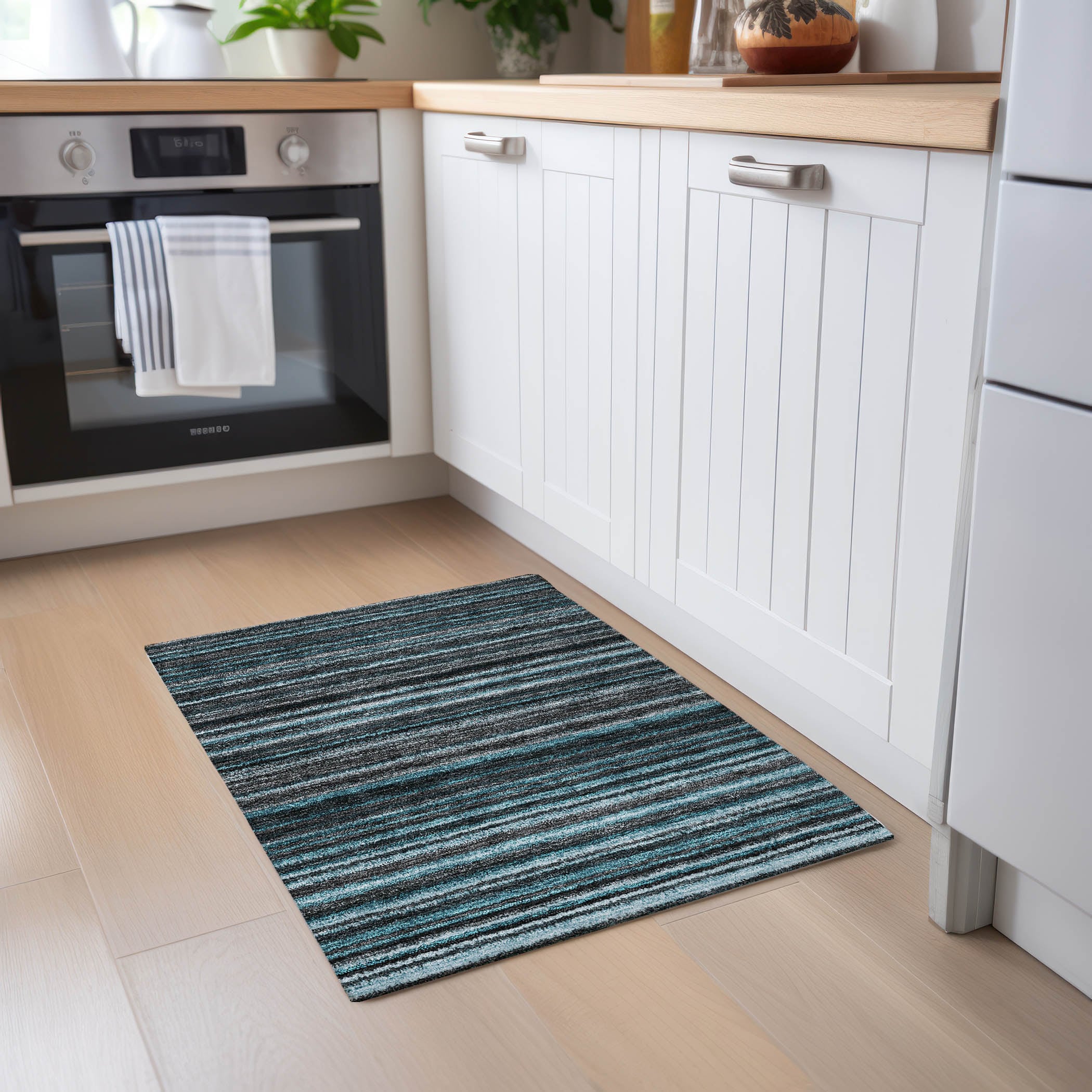Teal and Gray Synthetic Machine Washable Rectangular Rug