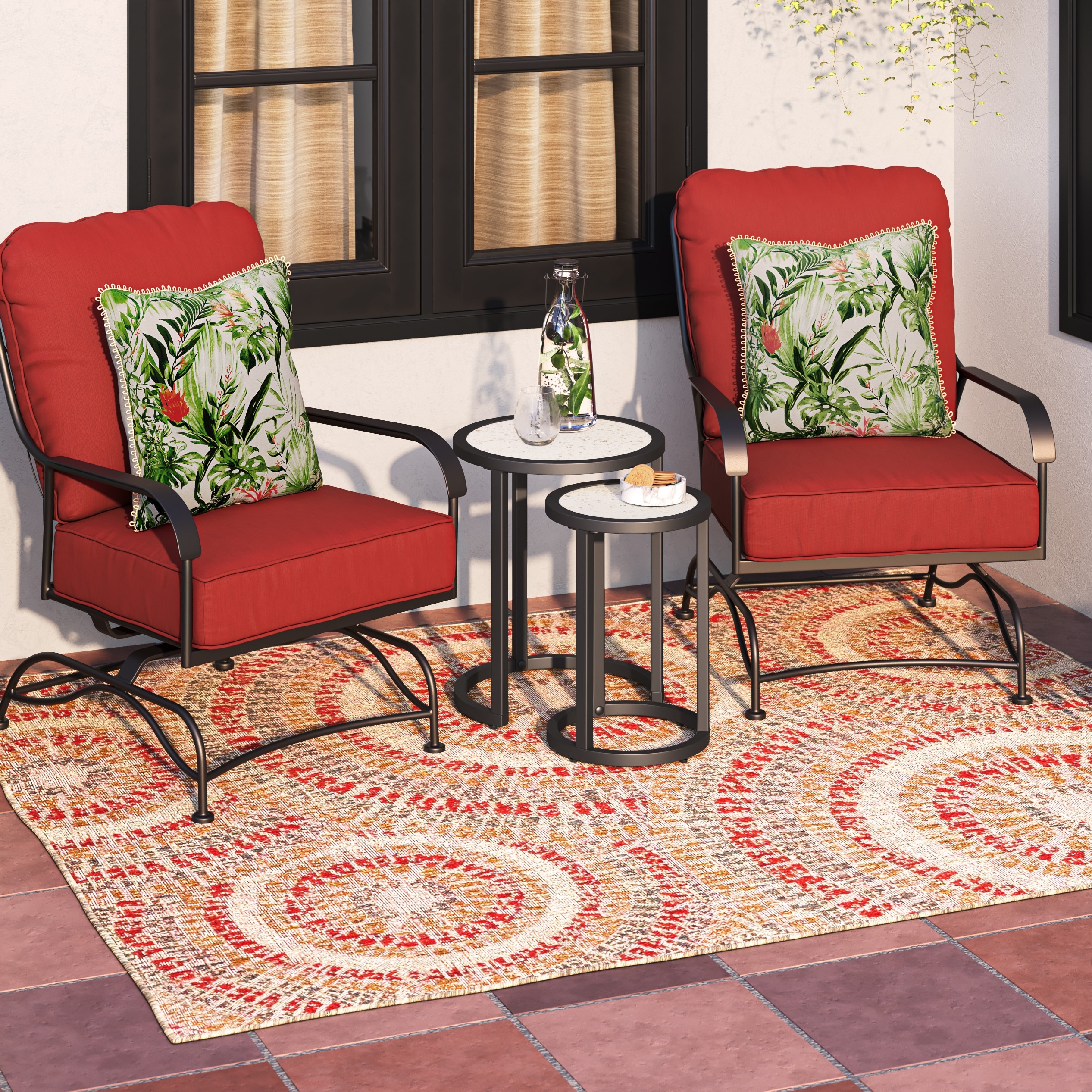 Allen Roth With Red Burst 8 X 10 Indoor Outdoor Medallion Area Rug In The Rugs Department At Lowes Com