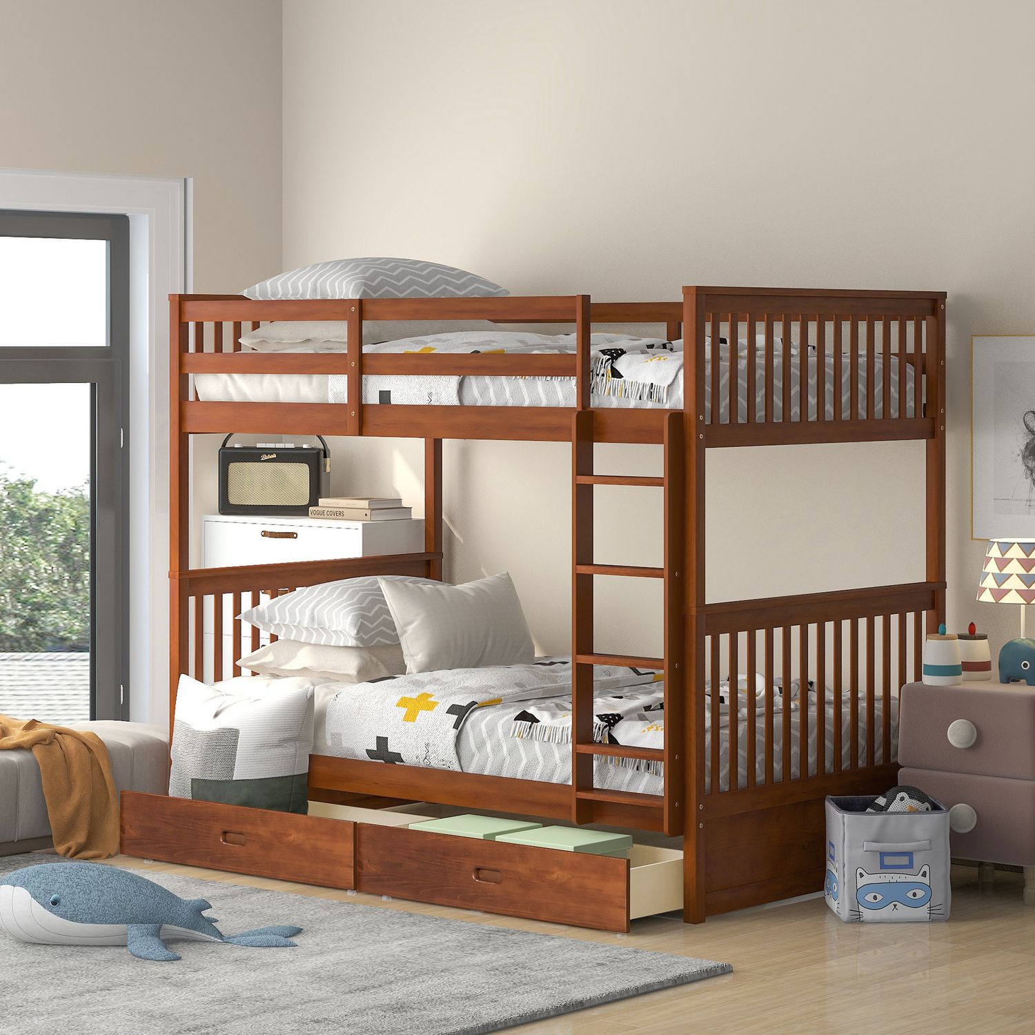 JASMODER LT000265AAD Walnut Twin Composite Platform Bed with Storage