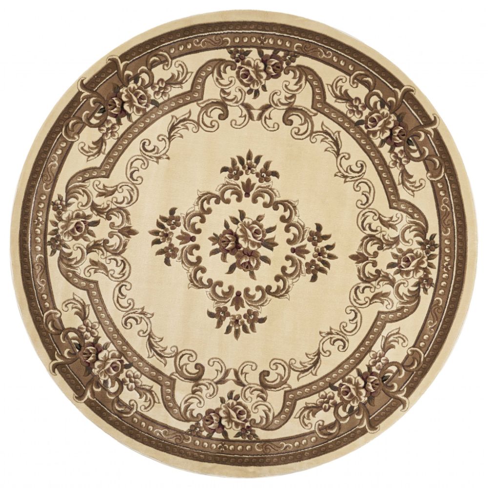 HomeRoots 352952 Bernadette 7 X 7 (ft) Rag Ivory Round Indoor Border Area Rug