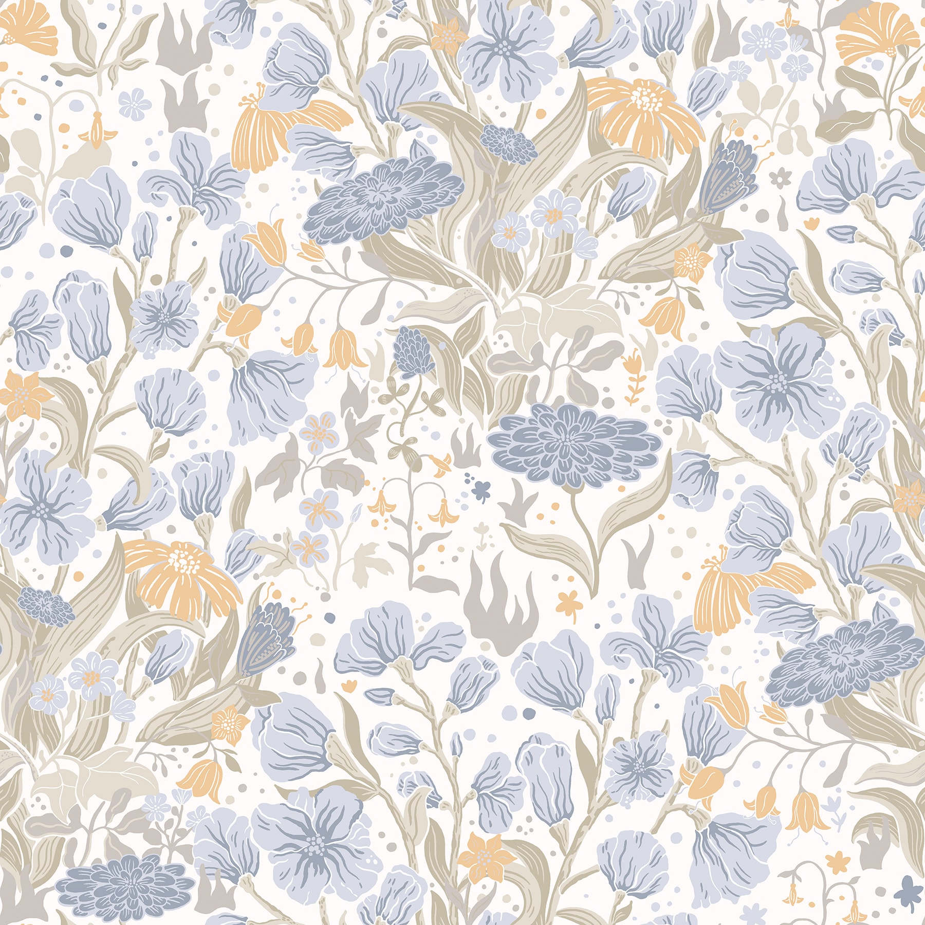 Light Blue and Cream Floral Non-Pasted Wallpaper Roll