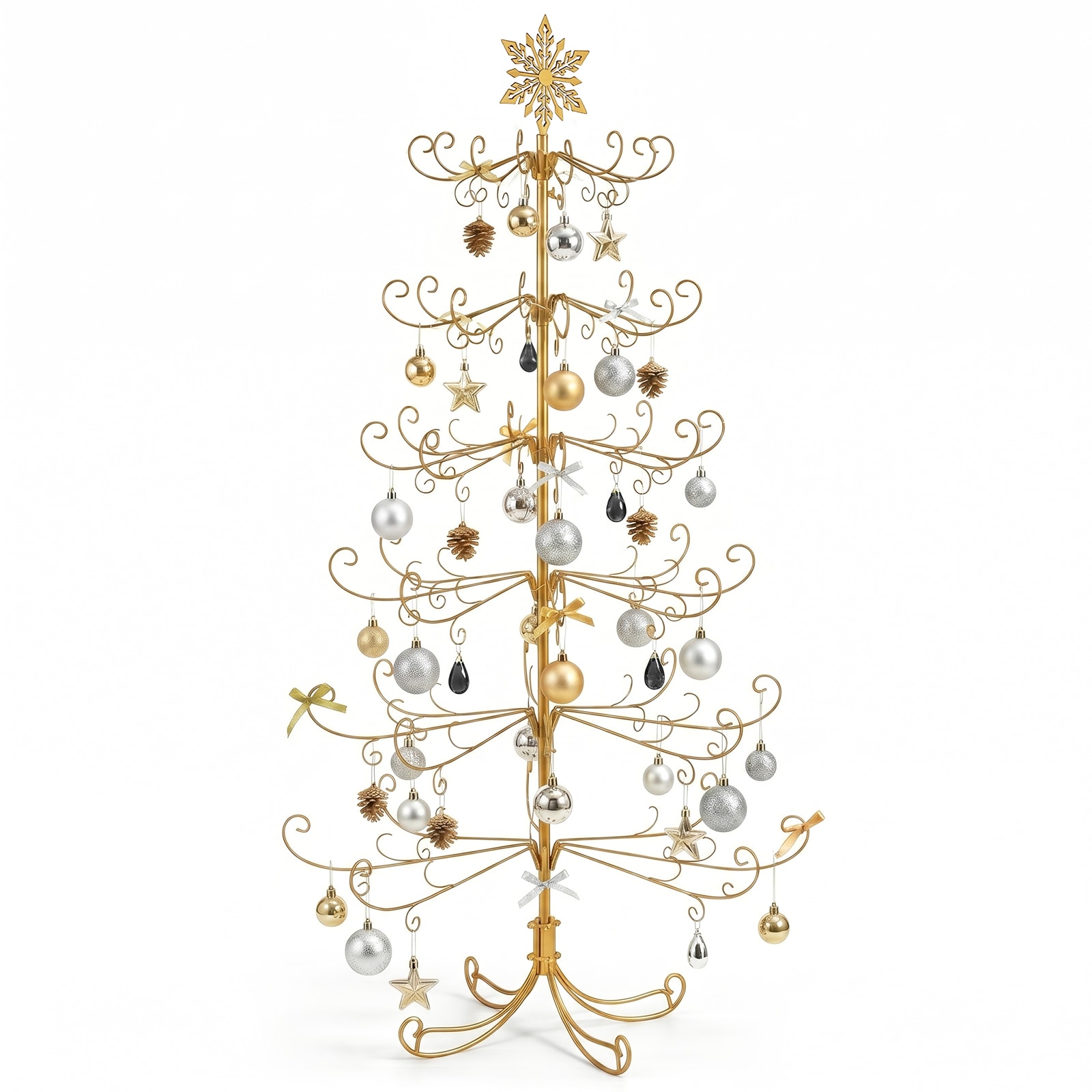 Bestcore 6-ft Gold Iron Christmas Tree with Snowflake Topper PVC Artificial Christmas Tree 36.6-in Base Diameter Undecorated Holiday and Everyday Decor Tree
