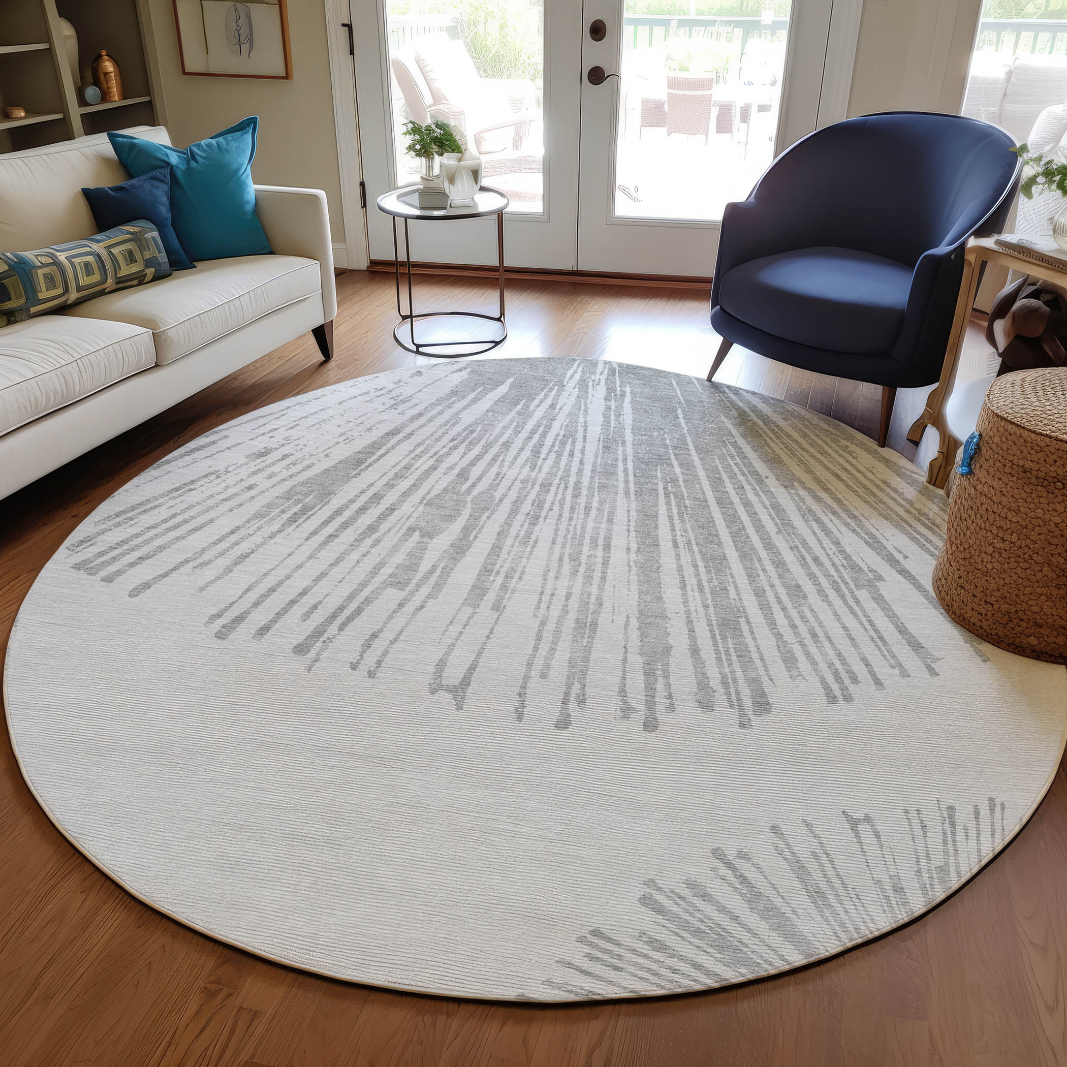 Addison Rugs ACN642GY8RO Chantille ACN642GY 8 x 8 (ft) Polyester Gray Round Indoor/Outdoor Geometric Machine washable Area rug