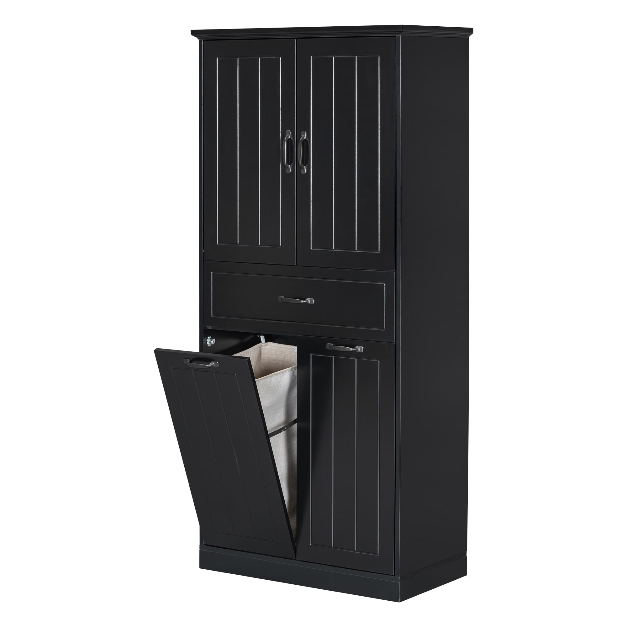 Forclover DASE-P243350B Laundry Bathroom Cabinets 29.9-in x 65.8-in x 15.7-in Black Freestanding Linen Cabinet