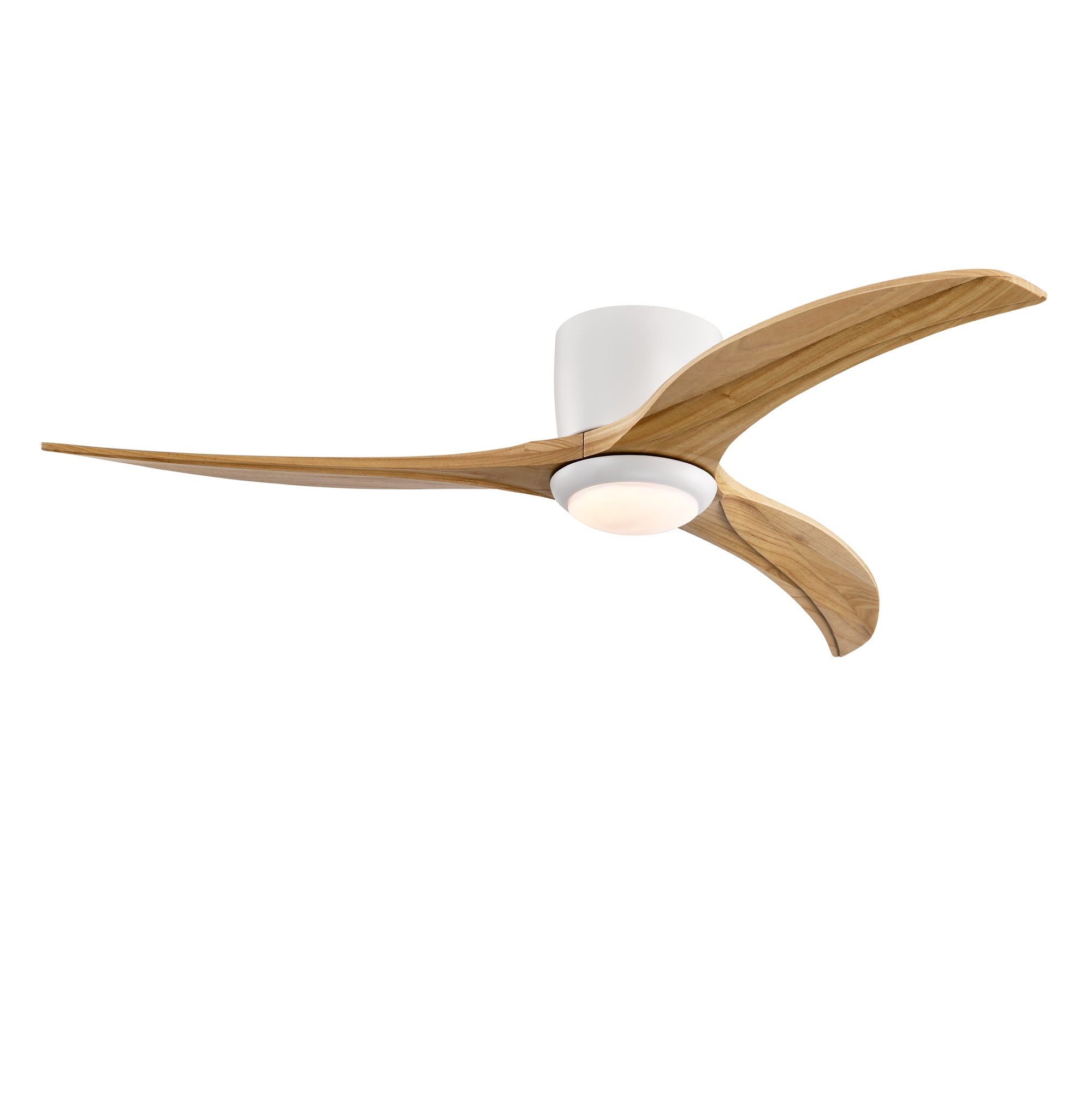 WELLFOR GYH30-1086-5BK 52-in Color-Changing Flush Mount Matte White with Natural Blades Ceiling Fan With Light - Remote Included ( 3 -Blade )