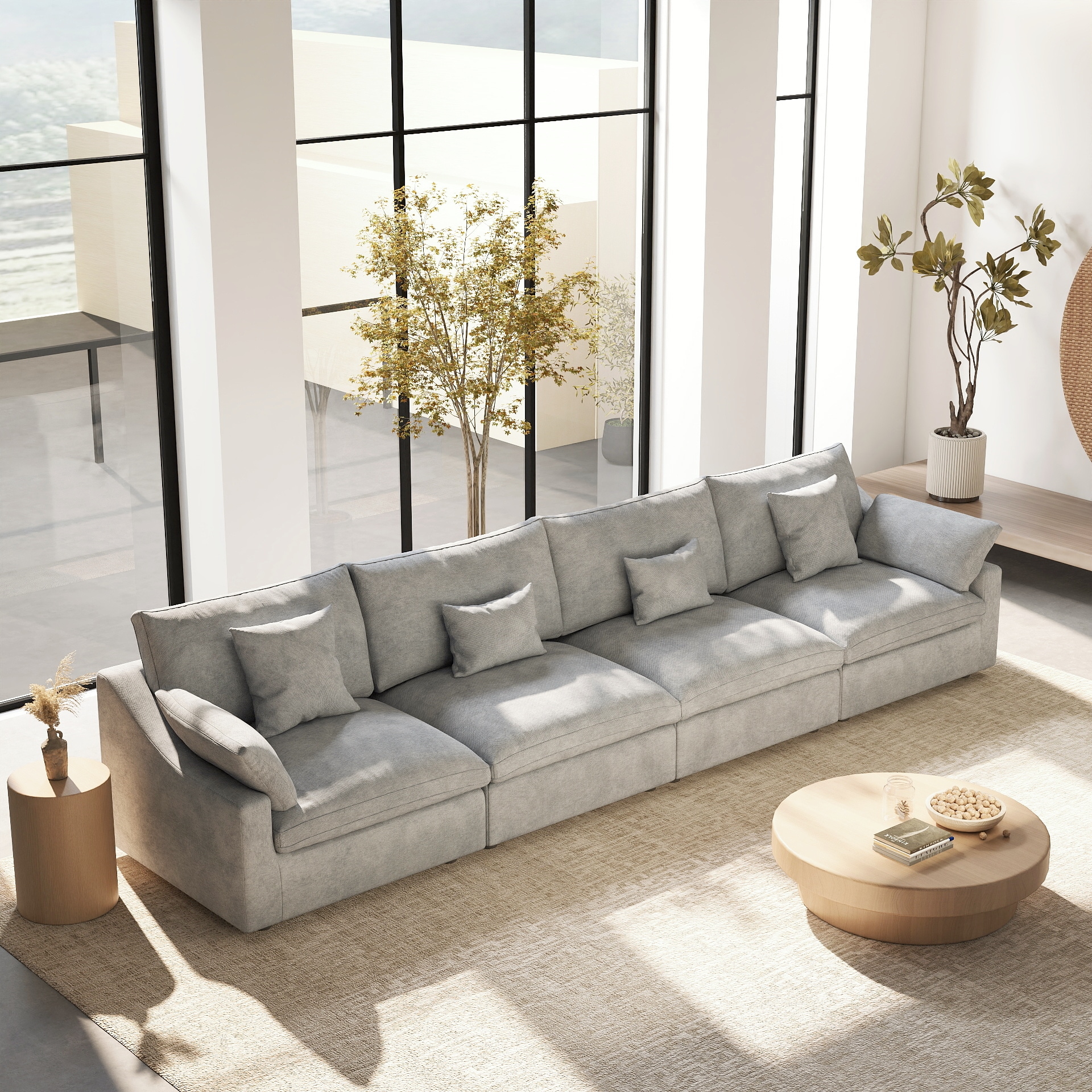 BuotiqHom DH-S4-140LG 156-in Modern Gray Linen 4 -seater Sectional