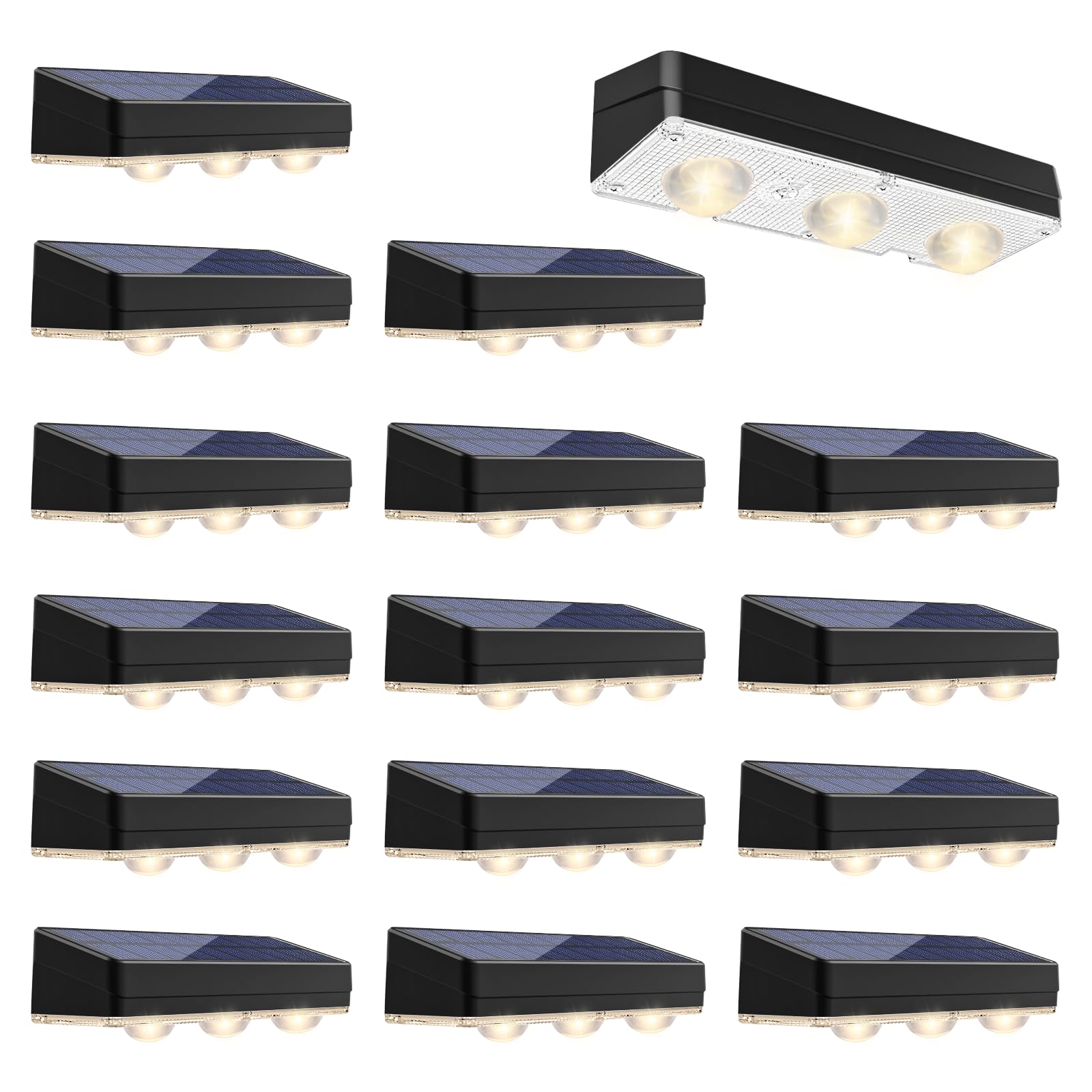 Aoibox  6 in Solar LED Fence and Deck Rail Lights 16 Pack with Warm White and RGB 8 Colors Waterproof Black Outdoor