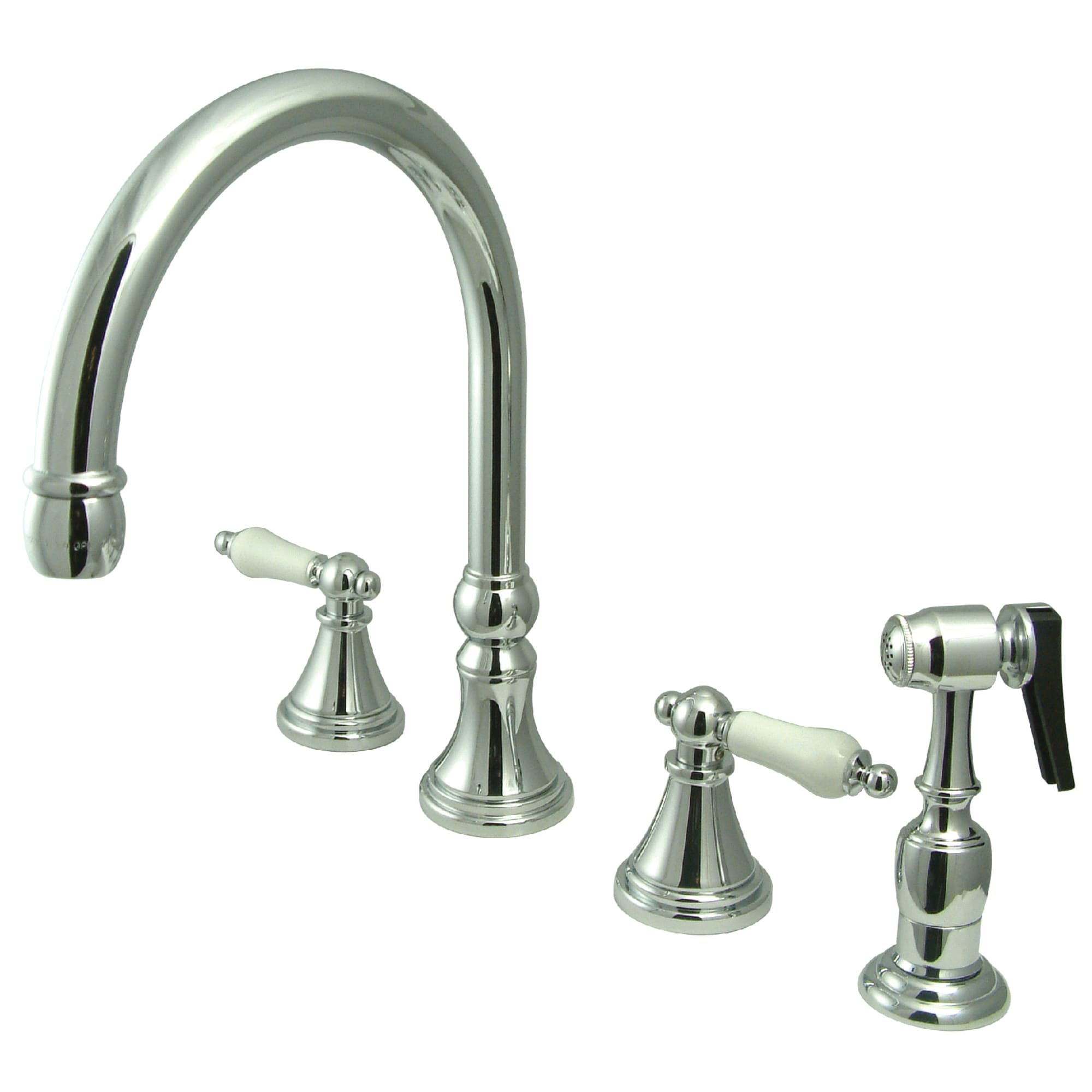 Polished Chrome High-Arc 2-Handle Kitchen Faucet with Brass Sprayer