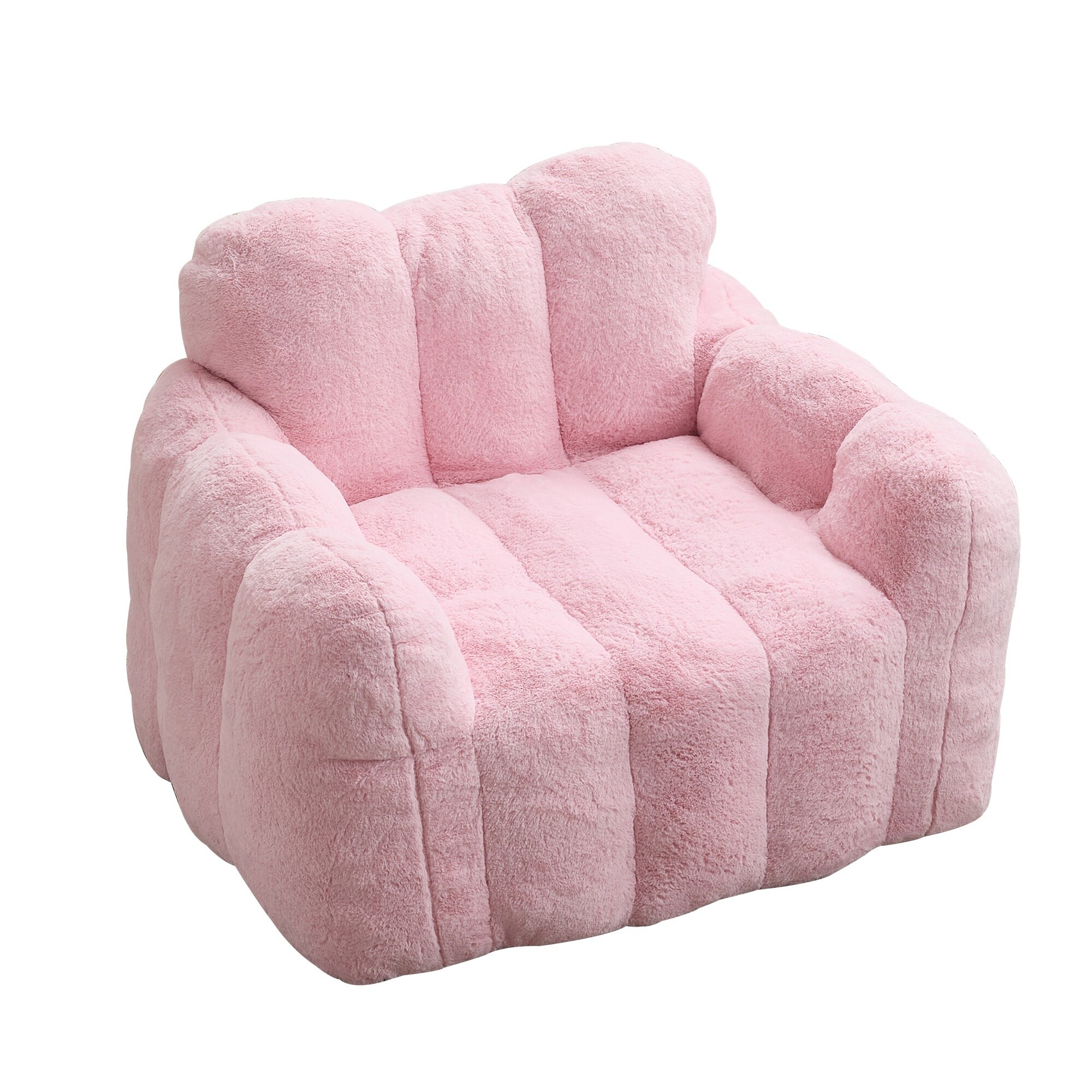 Horizons Prime 44 inch x 40 inch x 27 inch Pink Faux Fur Lotus Type Compression Sofa Bean Bag Chair with Pull Ring for Easy Movement