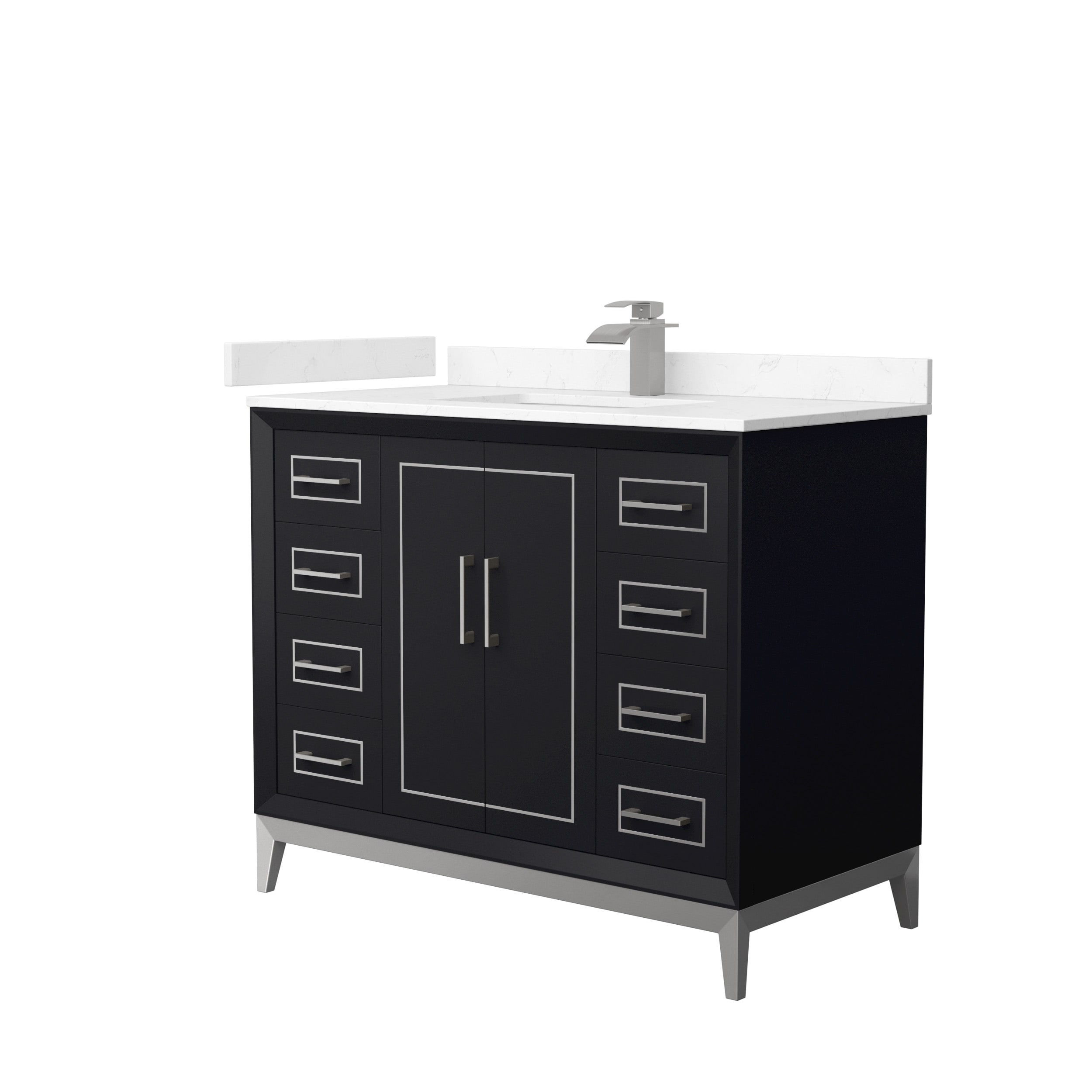Wyndham Collection WCH515142SBKC2UNSMXX Marlena 42-in Black with Brushed Nickel Trim Undermount Single sink Bathroom Vanity with Carrara cultured marble Cultured marble Top