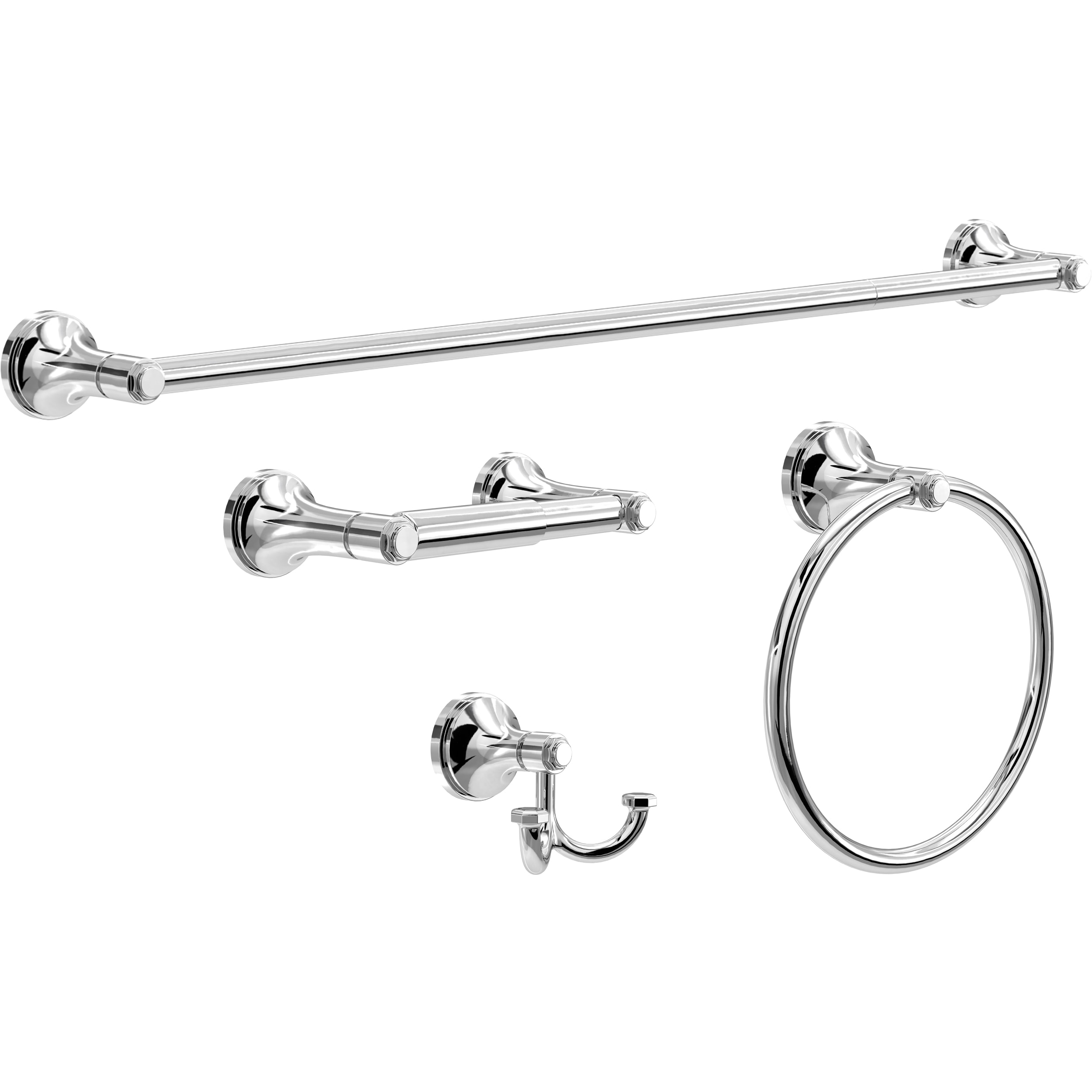 Franklin Brass WDRF64-PC 4 -Piece Woodruff Polished Chrome Decorative Bathroom Hardware Set Towel Bar, Toilet Paper Holder, Towel Ring ,Robe Hook Included